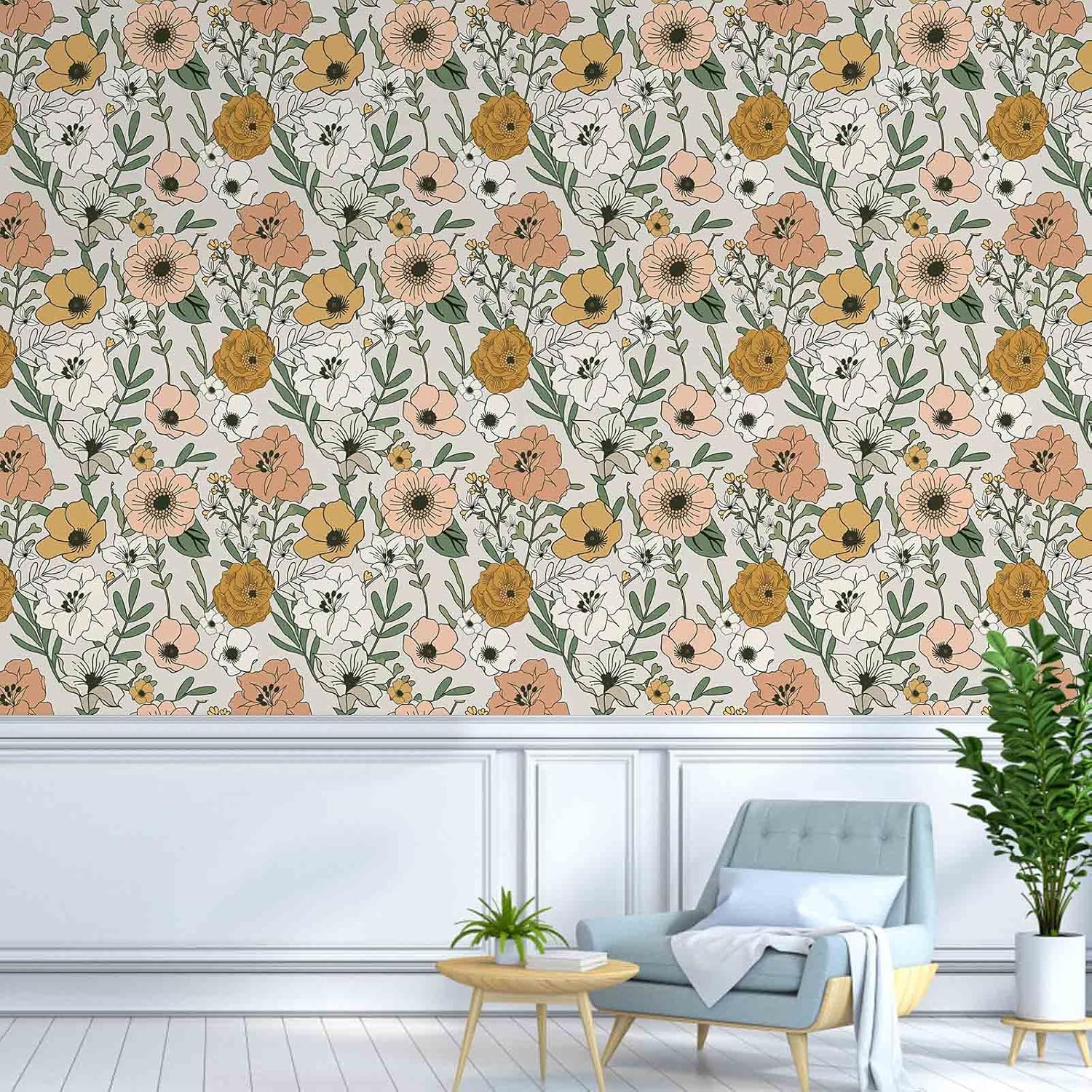 Abyssaly Papel tapiz vintage floral para despegar y pegar, papel de contacto retro extraíble, papel tapiz de vinilo autoadhesivo de flores para