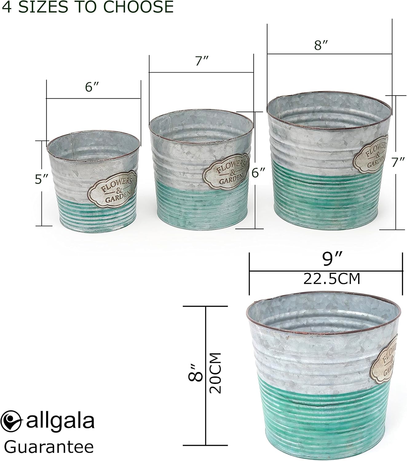 allgala Maceta galvanizada para decoración interior y exterior-8 “-HD60072