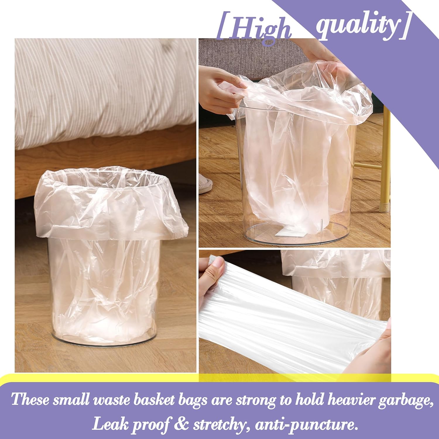 440 bolsas de basura pequeñas transparentes de 3 galones (se ajustan a bolsas de basura transparentes fuertes de 2.6 a 3.2 galones) de plástico,