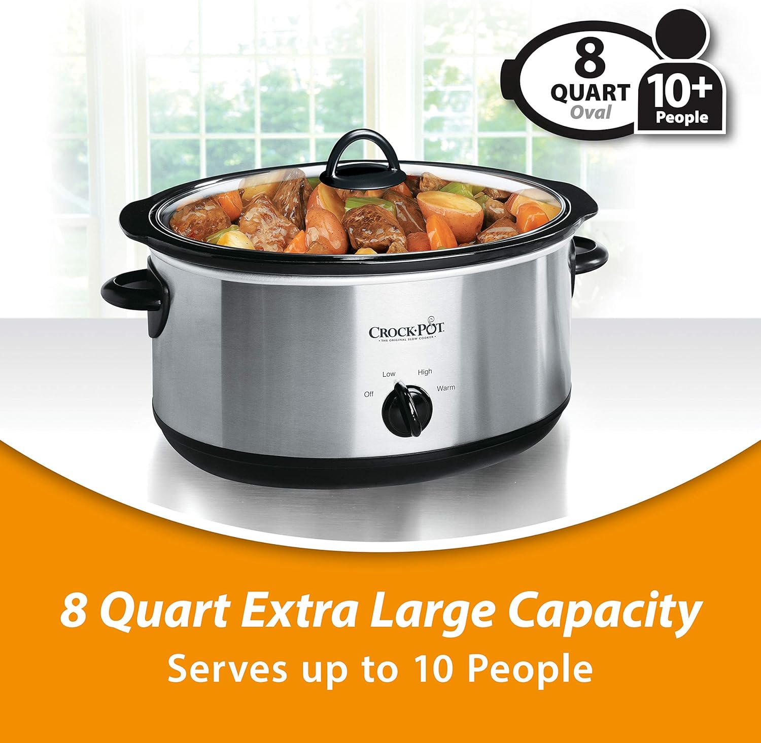 Crock-Pot Olla de cocción lenta programable grande de 8 cuartos con ajuste de calentamiento automático y libro de cocina, acero inoxidable negro y