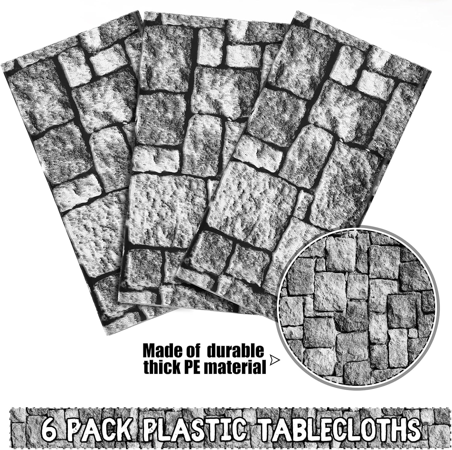 Manteles de pared con temática medieval, suministros desechables de plástico con piedra de ladrillo, fundas de mesa de pared de ladrillo para