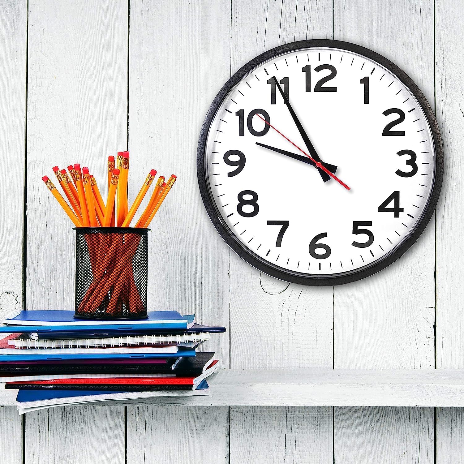 Cuarzo de 14 pulgadas, negro, fácil de leer, perfecto para el hogar, oficina, cocina, escuela, aula, patio, interiorexterior..
