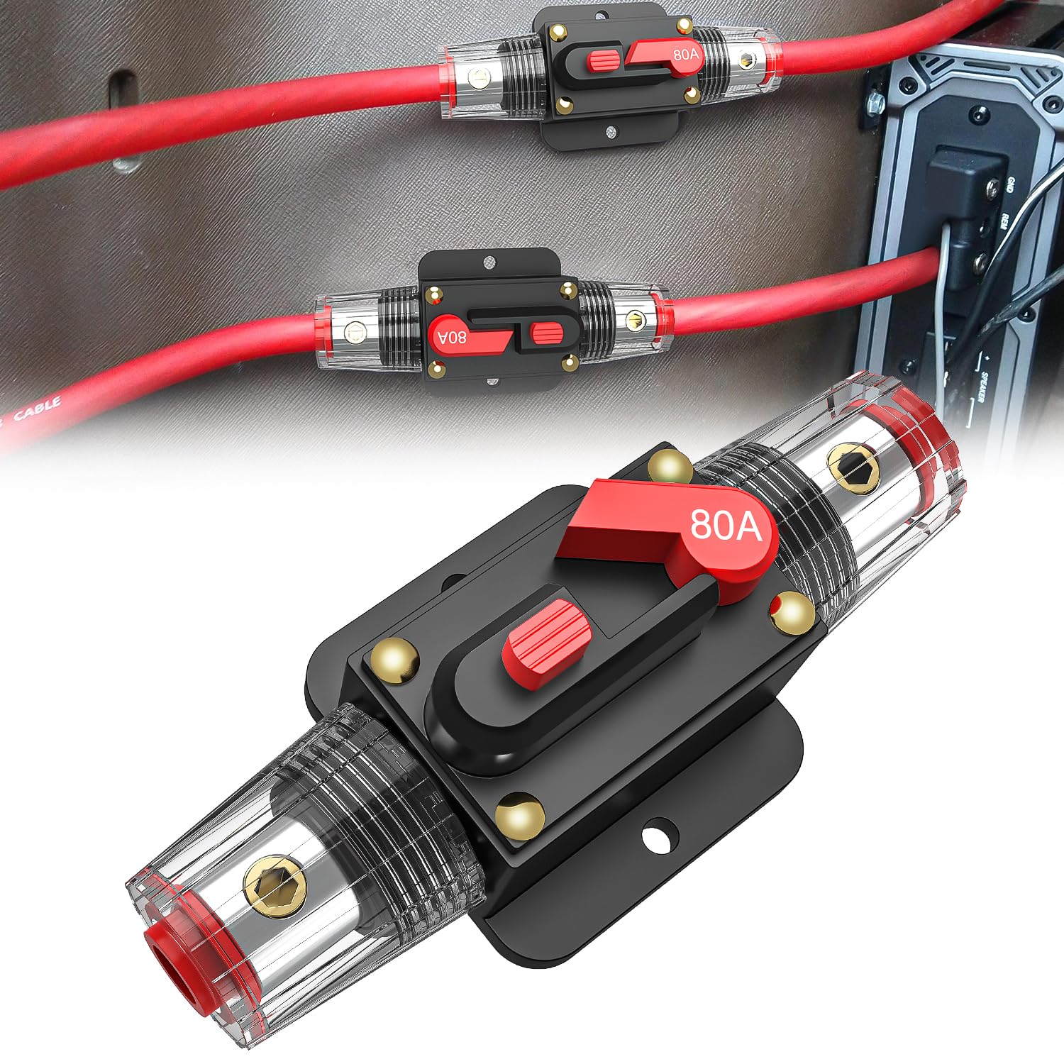 Nilight Disyuntor en línea 80A reiniciable 12-24V CC Soporte de fusibles de reinicio manual de 3-15 AWG protección de sobrecarga para sistema de