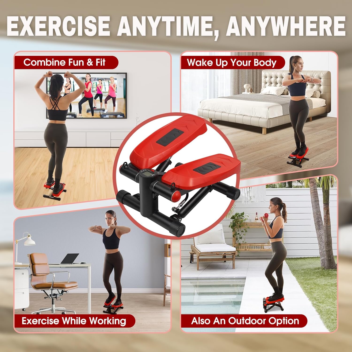 MOSUNY Steppers para ejercicio, mini con bandas de resistencia Home Fitness, escalera neumática mejorada de carga de 330 libras, monitor LCD de