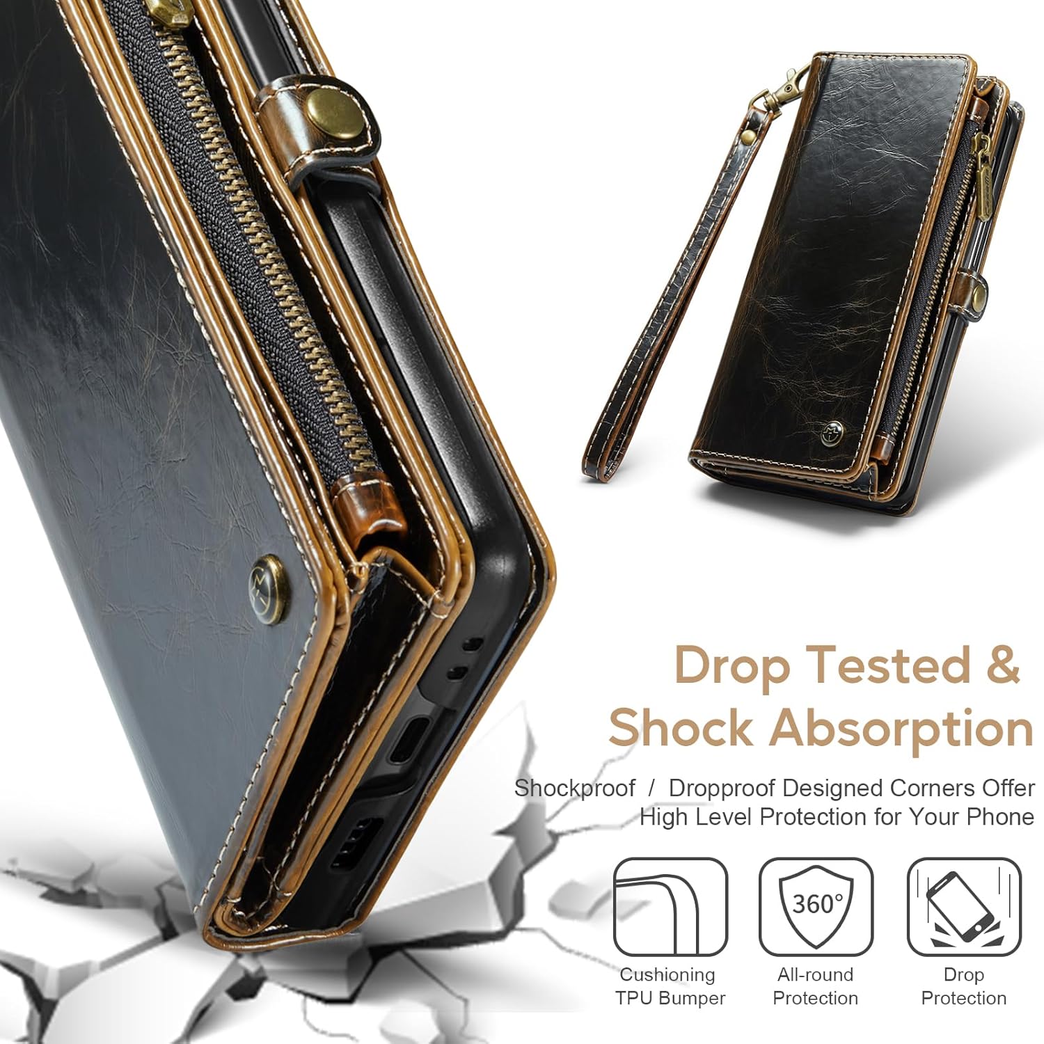 ASAPDOS Google Pixel Fold Case Wallet 2023, correa de piel sintética retro con cierre magnético, bloqueo RFID tarjetero y soporte para hombres y