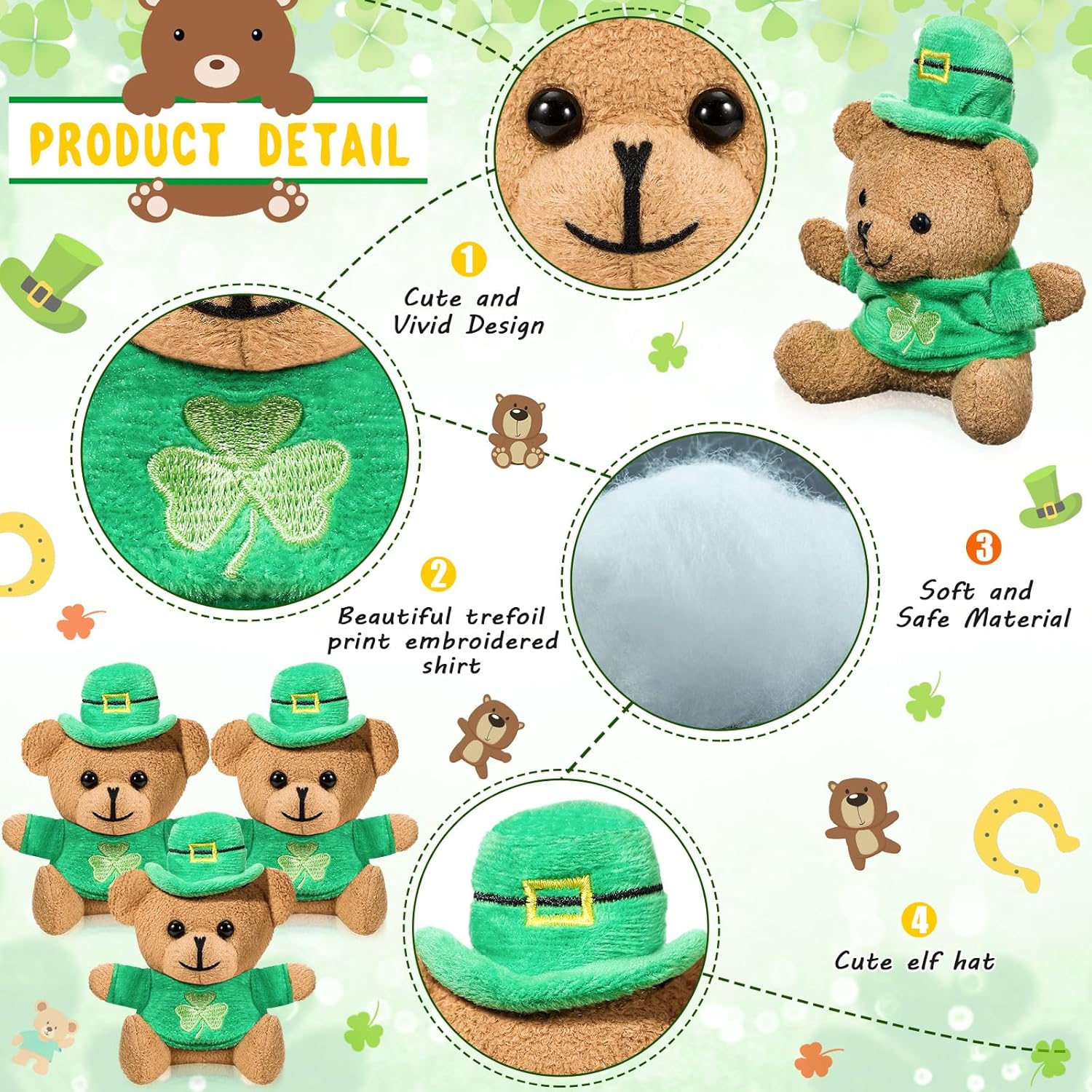 12 piezas de oso de peluche del día de San Patricio, mini oso de peluche, camisa bordada, oso de 4.7 pulgadas, pequeños recuerdos de fiesta para