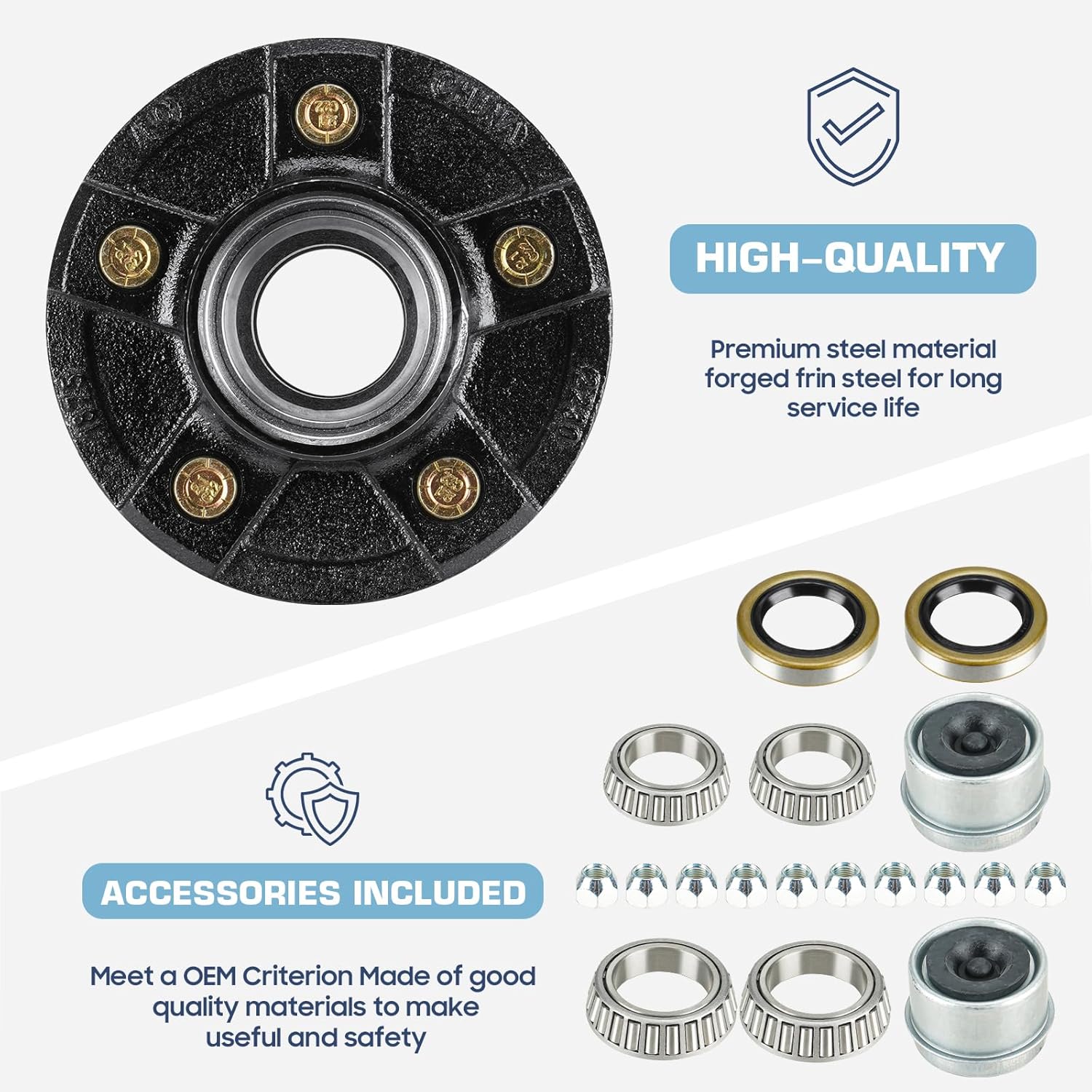 Kit de buje loco de freno de remolque, 5 agujeros, cubo de freno circular de 4.5 pulgadas para remolque de 3500 libras de ejes de 1-116 a 1-38