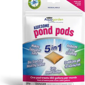 Awesome Pond Pods, come lodos de estanque, hace que sea seguro para el agua del grifo, reduce la limpieza del filtro, paquete de 12 Awesome Pond Pods, come lodos de estanque, hace que sea seguro para el agua del grifo, reduce la limpieza del filtro, paquete de 12