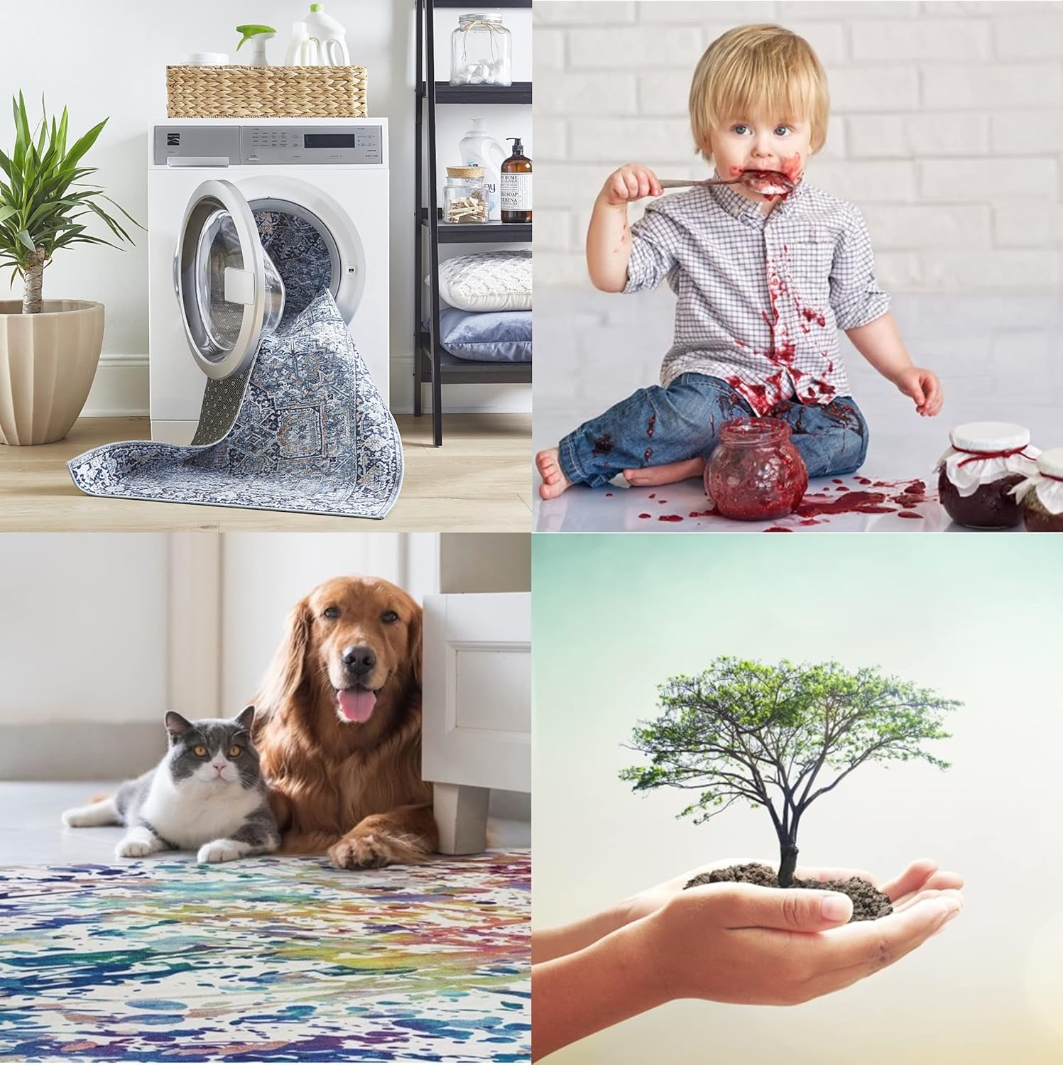 ReaLife Rugs – Alfombra ecológica de fibras recicladas prémium, lavable en máquina, antimanchas, antideslizante, sin desprendimientos, apta para