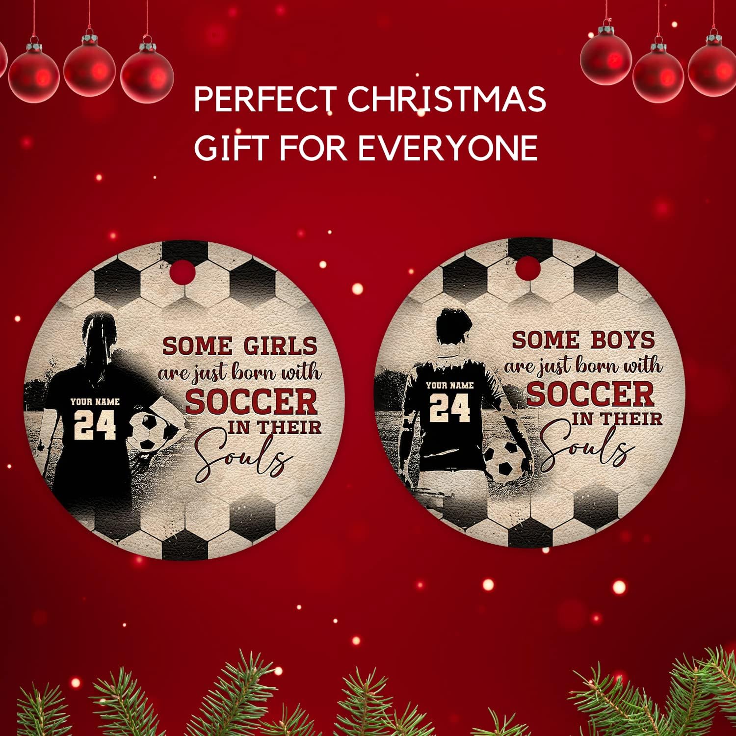 Adorno de Navidad de fútbol personalizado con nombre y número 2022, adornos de fútbol personalizados para Navidad, adorno de fútbol hecho a mano con