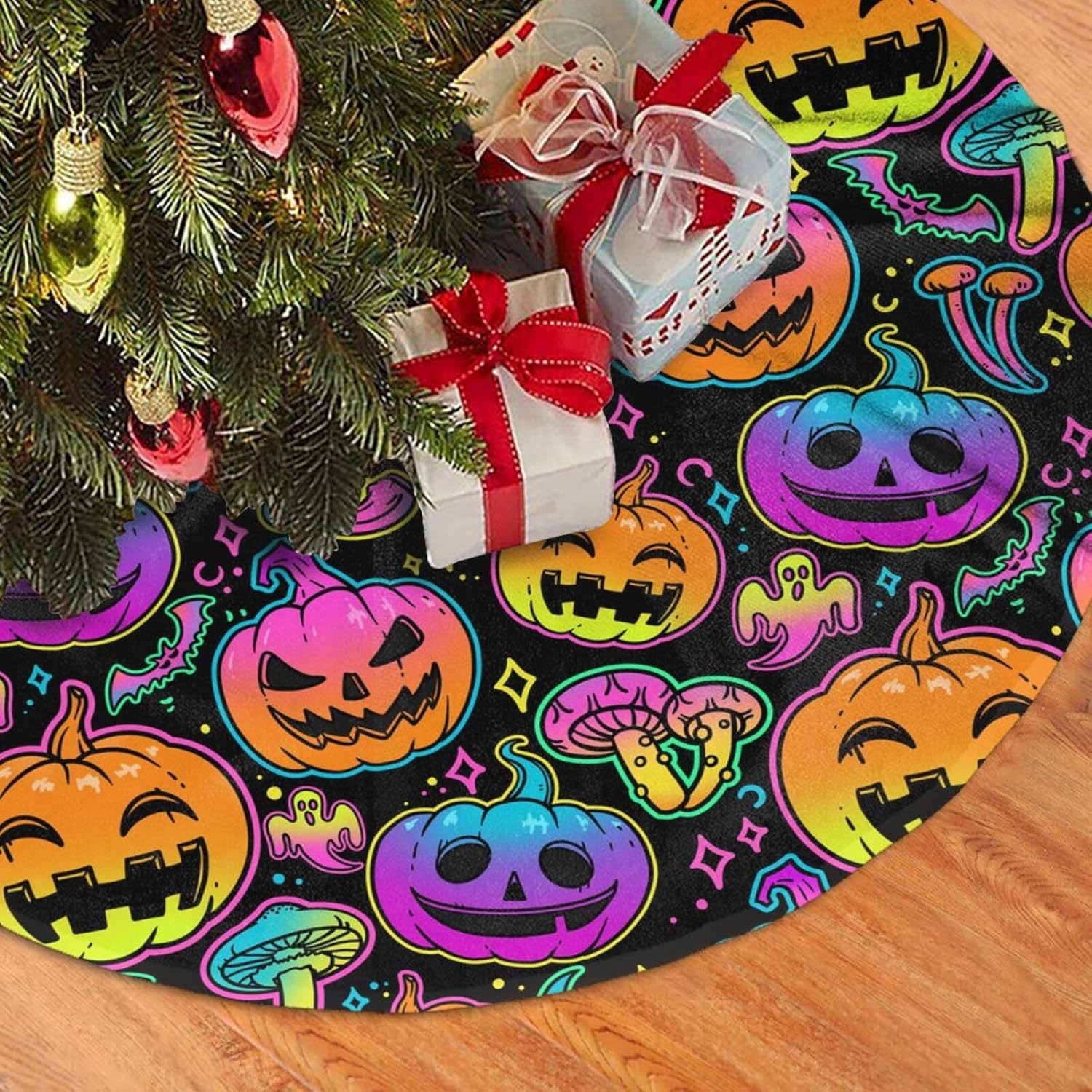 Falda de árbol de Halloween de 30 pulgadas para Halloween, calabaza, murciélago, tapete para Halloween, Navidad, fiesta, fiesta, decoración de
