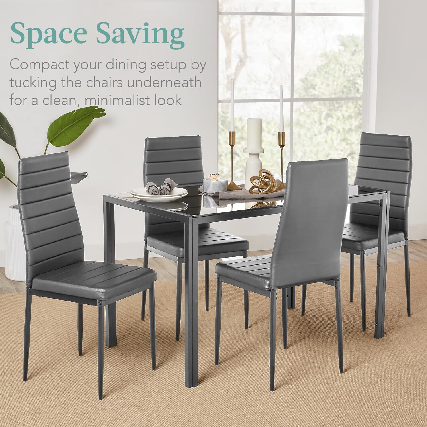Best Choice Products Juego de comedor de cristal de 5 piezas, muebles de mesa de cocina modernos para comedor, comedor, compacto que ahorra espacio