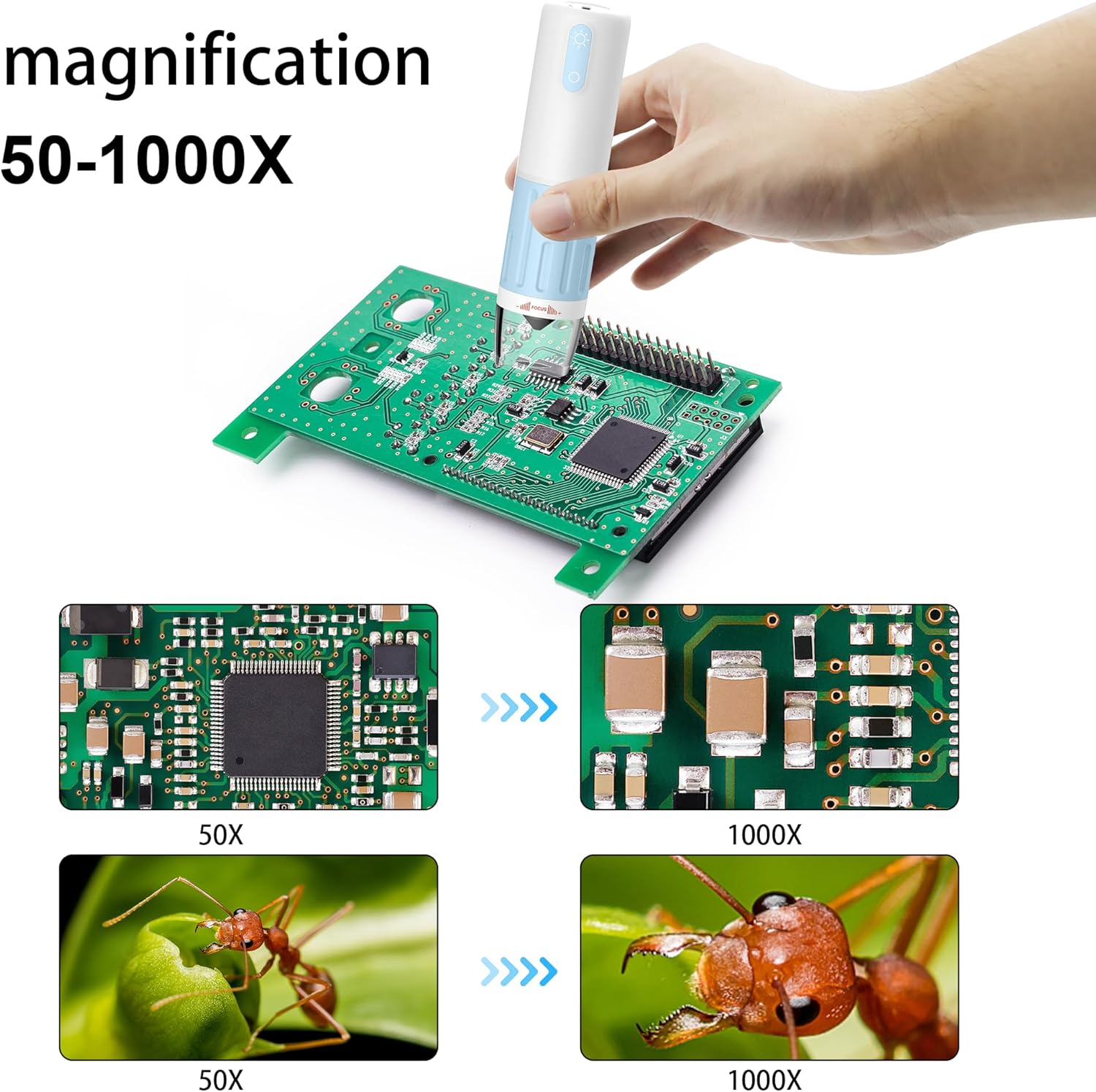 Microscopio digital 1000x, lupa para monedas con 8 luces LED ajustables, compatible con iPhone, Android, Mac, Windows