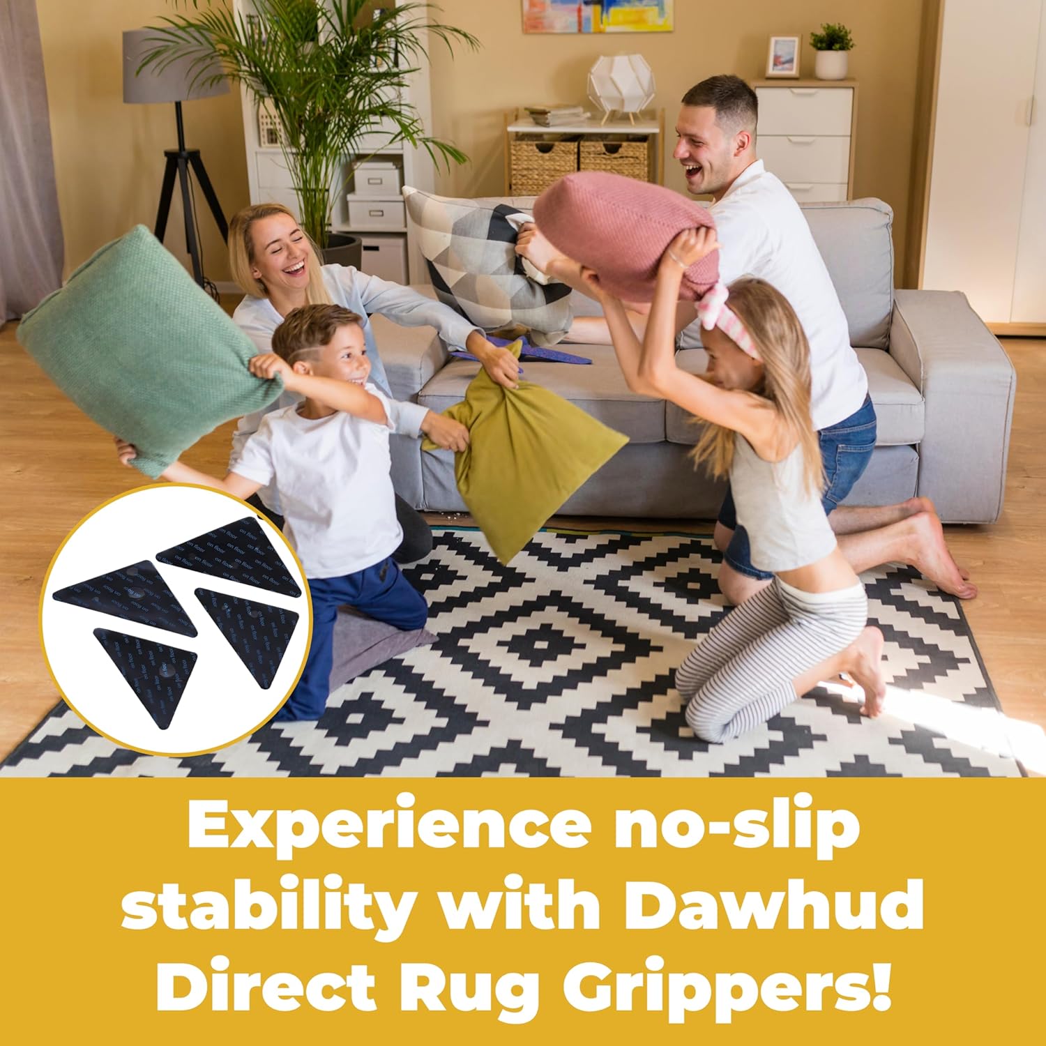 Dawhud Direct Agarre triangular para alfombra, 5.9 pulgadas de largo x 4.7 pulgadas de ancho, lavable, antideslizante, colocación segura, ideal para