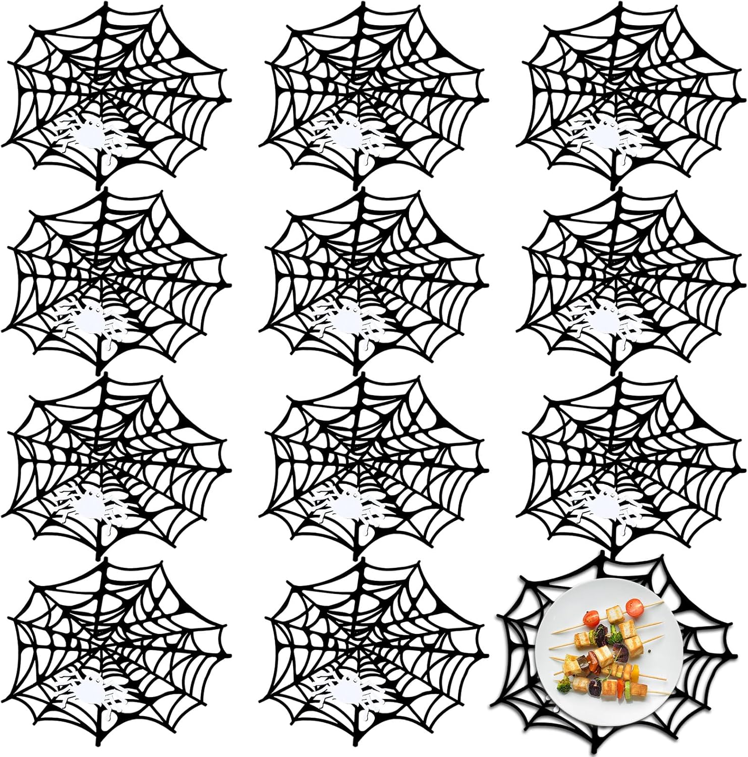 Newwiee Manteles individuales de araña de Halloween de 13 pulgadas, decoración de mesa de Halloween con bonitos manteles individuales de telaraña,