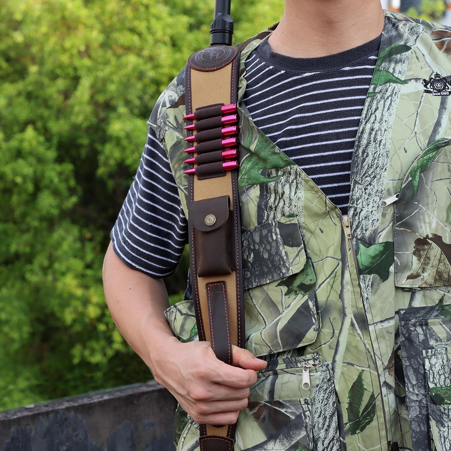 TOURBON Eslinga Bandolier para rifle de caza con giratorios, correa de pistola con soporte de munición para 308 223 243 30-30 30.06 45-70 270 357