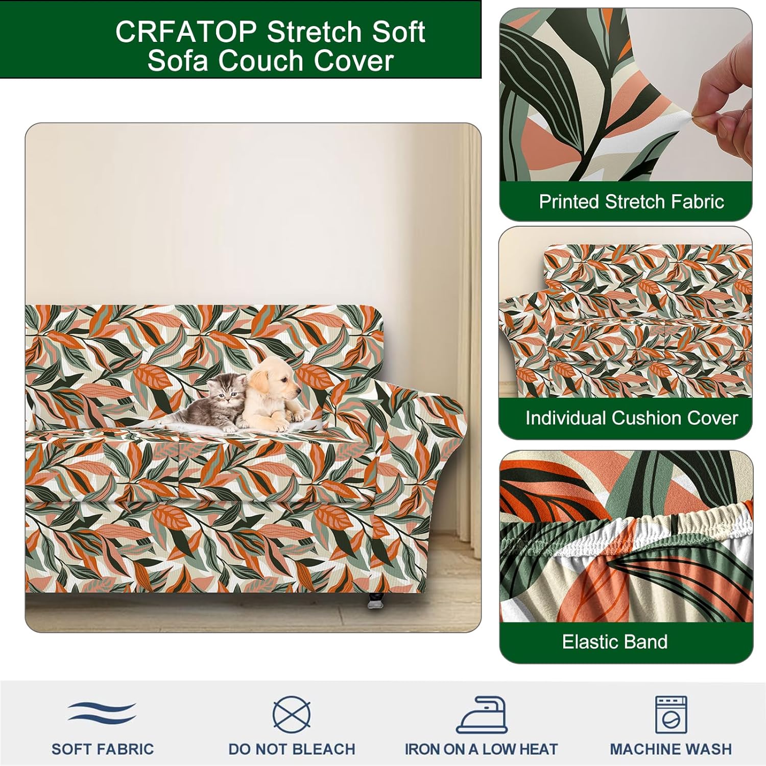 CRFATOP Fundas de sofá de 4 piezas para sofá de 3 cojines, fundas de sofá estampadas, funda elástica para sofá de 3 cojines separados, fundas de