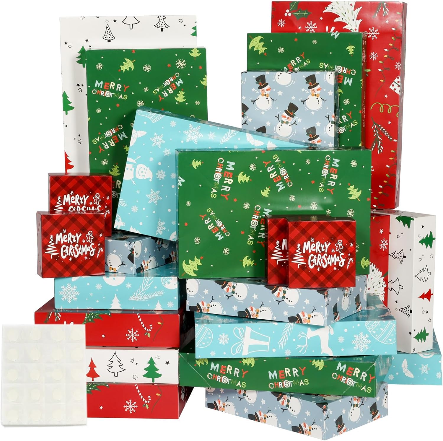 joyhalo Paquete de 24 cajas de regalo de Navidad a granel con tapas para envolver ropa extragrande, tamaños surtidos para camisas, batas, abrigos,