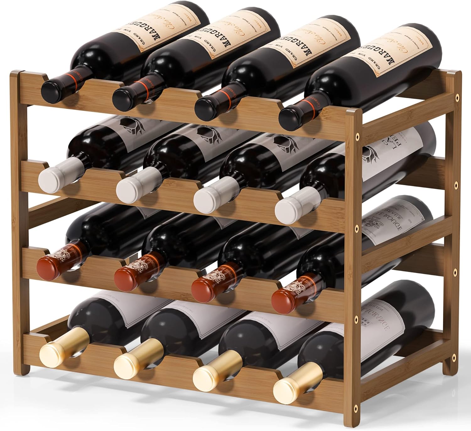 Ruichang Estante de vino resistente para encimera de vino, soporte de bambú para botellas de vino, estantes de almacenamiento de vino, soportes para