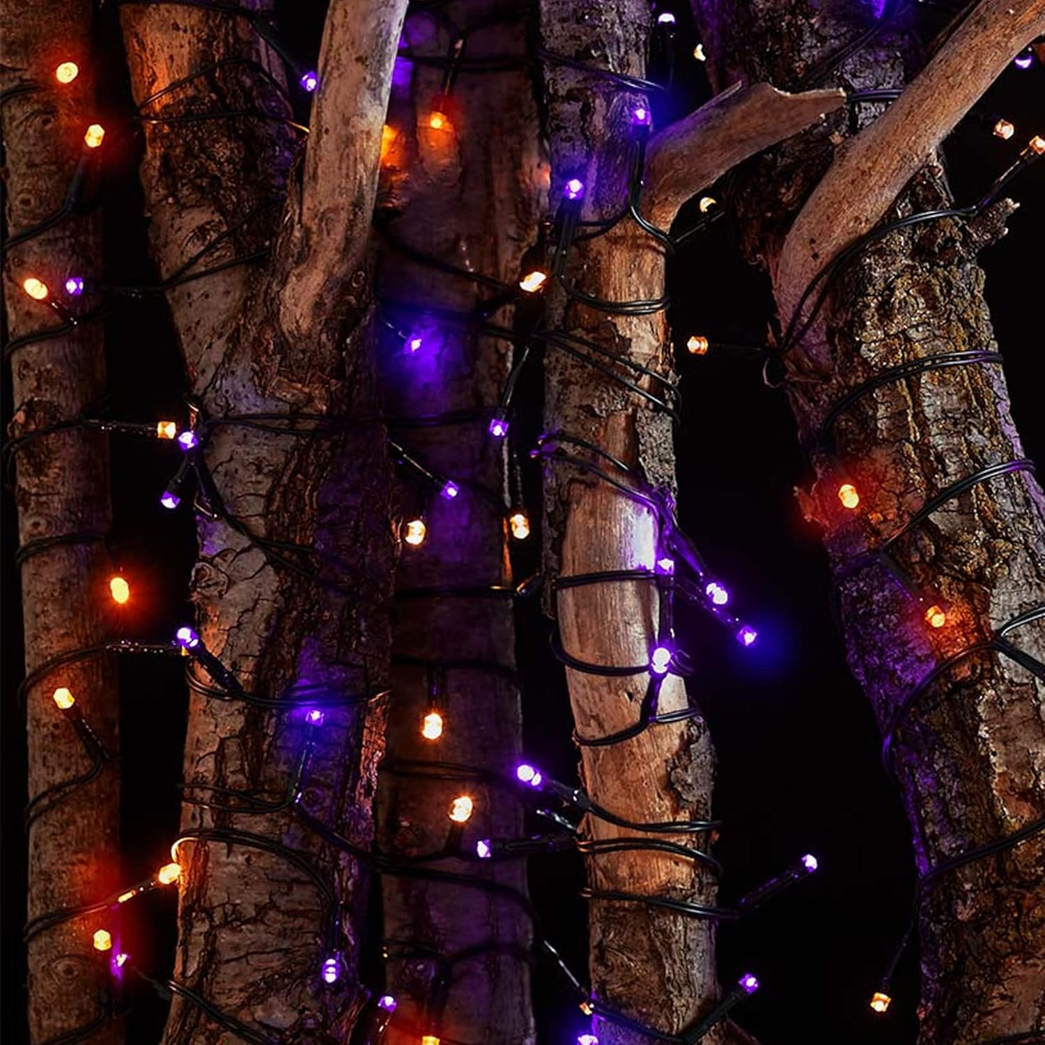 Paquete de 2 luces de Halloween naranjas y púrpuras, 200 luces LED, 66 pies, enchufe con 8 modos, luces de Halloween impermeables para exteriores,