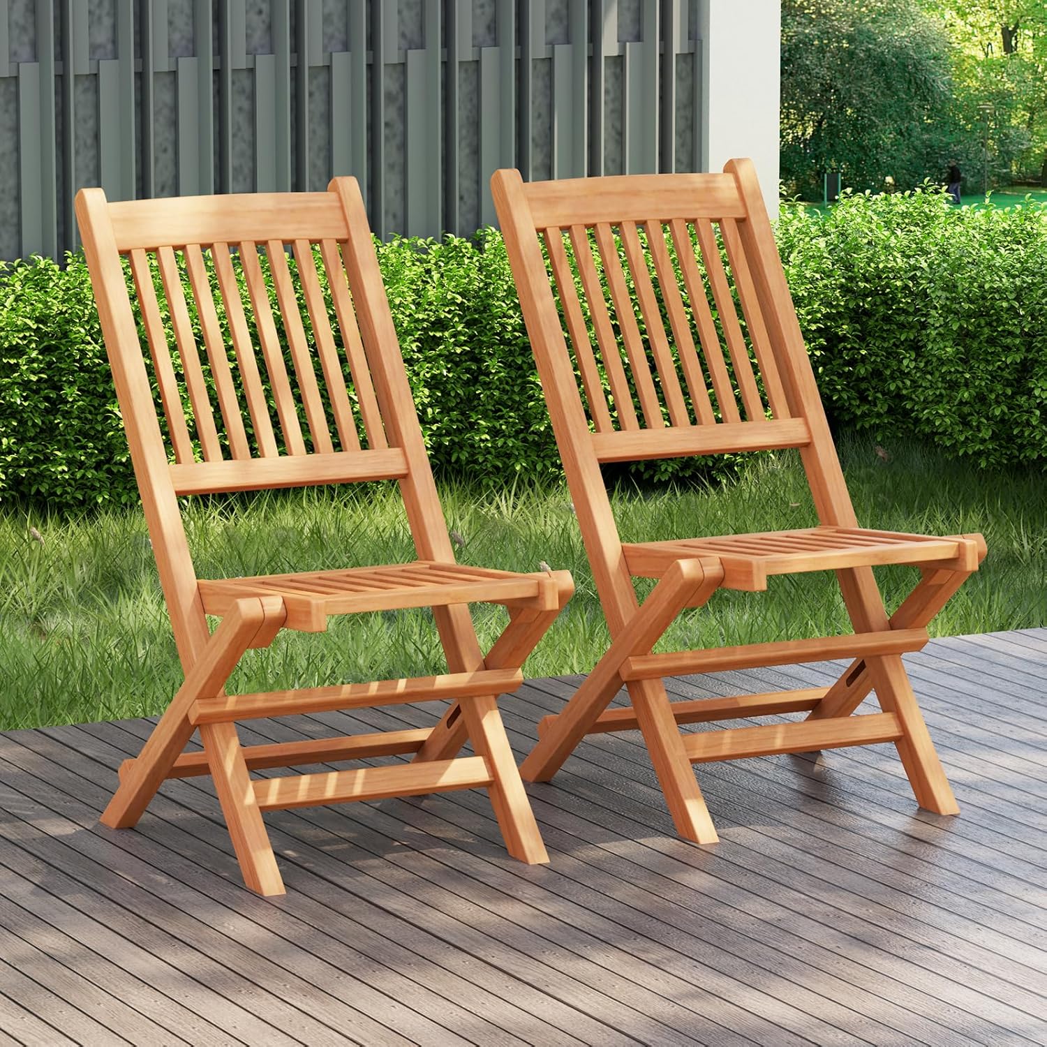 Giantex Sillas plegables para patio, sillas de madera de teca indonesia para exteriores con asiento y respaldo de rejillas, silla portátil de