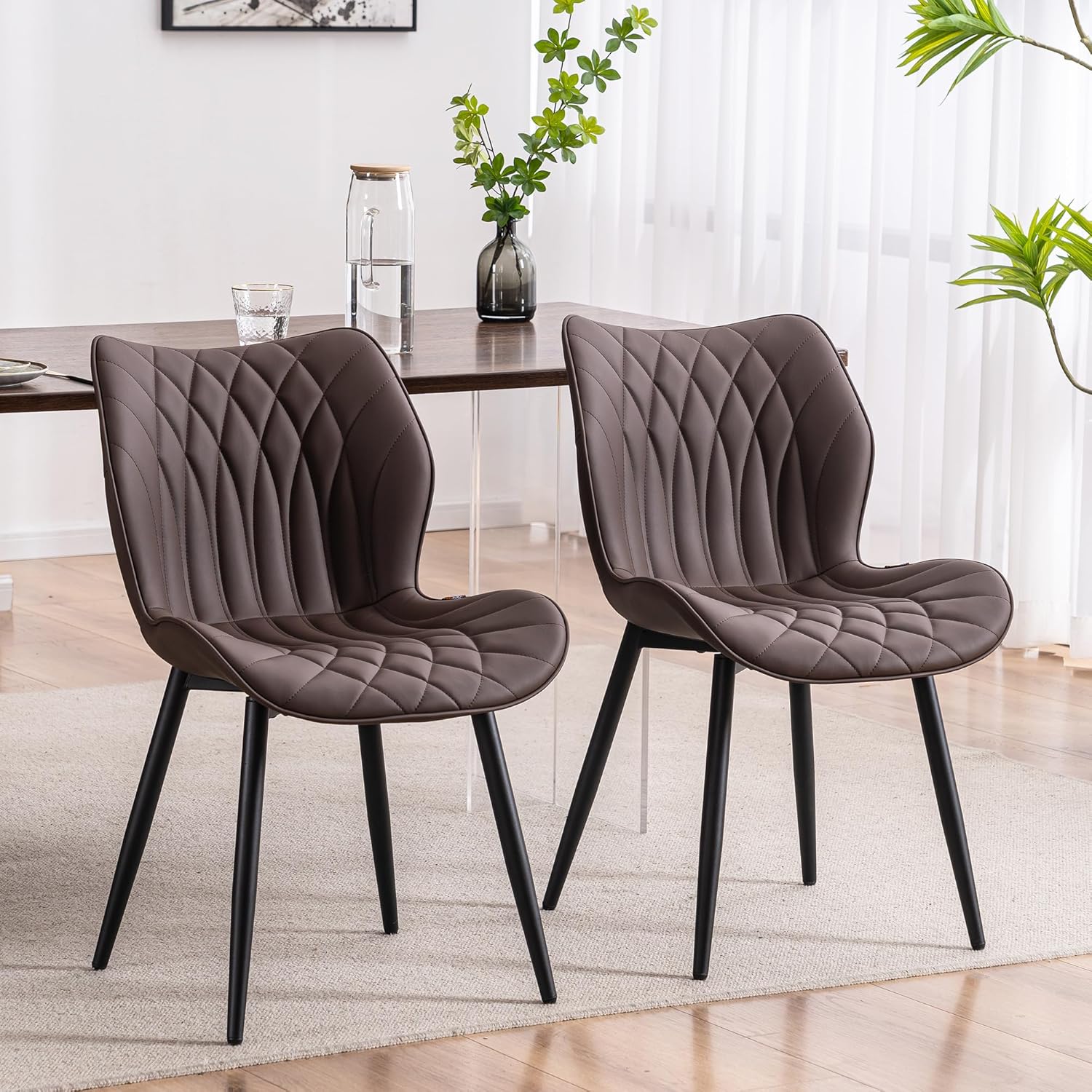 YOUNIKE Juego de 2 sillas de comedor, sillas de comedor tapizadas de cuero, sillas de cocina modernas, sillas laterales para sala de estar,