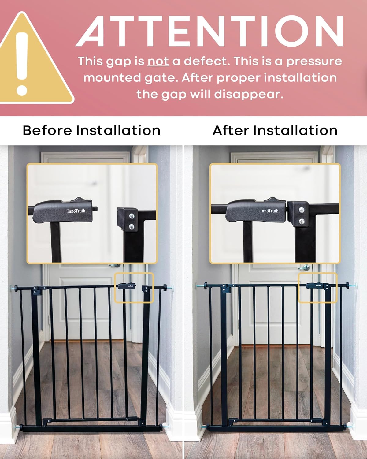 InnoTruth Puerta para bebés de 28.9 a 42.1 pulgadas de ancho para escaleras, puertas para perros de 30 pulgadas de alto para puertas ampliables con