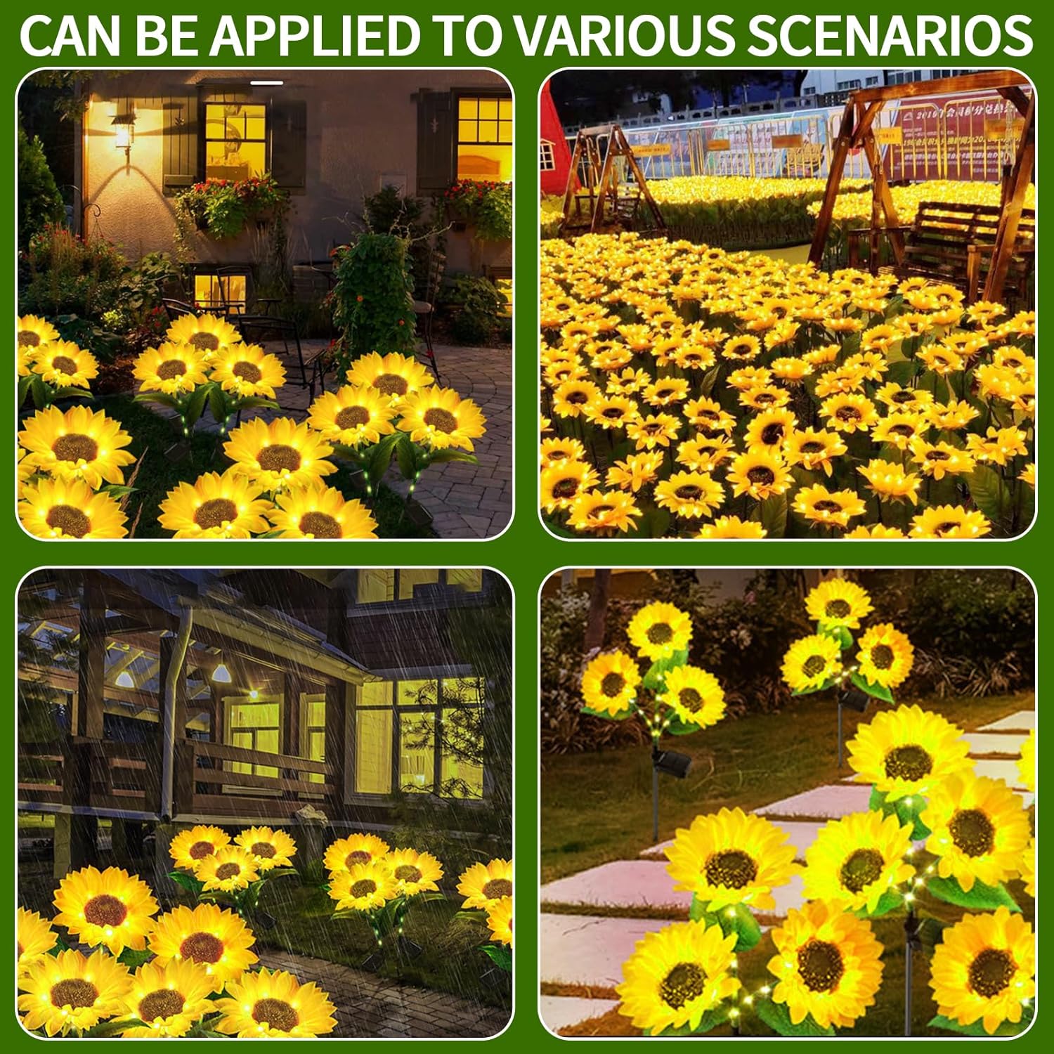Paquete de 2 luces solares para decoración de jardín al aire libre con 6 luces LED de girasol, luces solares impermeables al aire libre para
