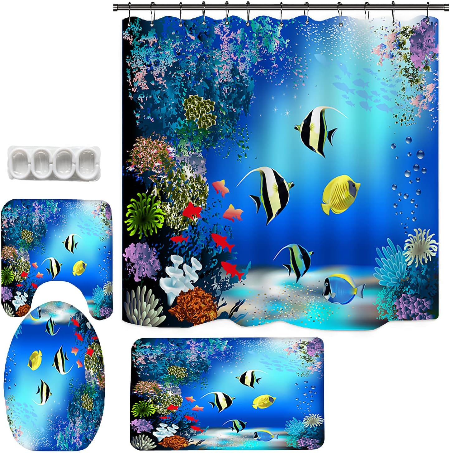 RLHHUG Sea World – Juego de cortinas de ducha con alfombras, cortinas de plástico de 72 x 72 pulgadas para decoración de baño, cortinas decorativas