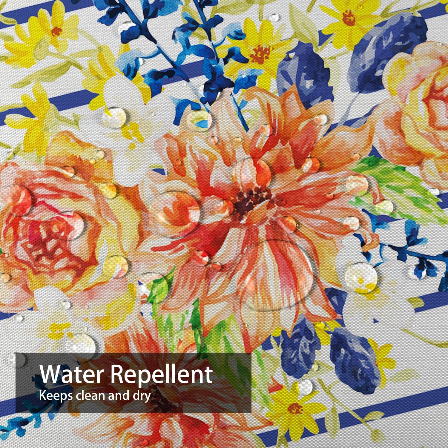 GALMAXS7 Blue Green Shower Curtain,Red Orange and Yellow Flowers Blue Leaves Floral Striped White Shower Curtains for Bathroom with 12 Hooks,72 x 72