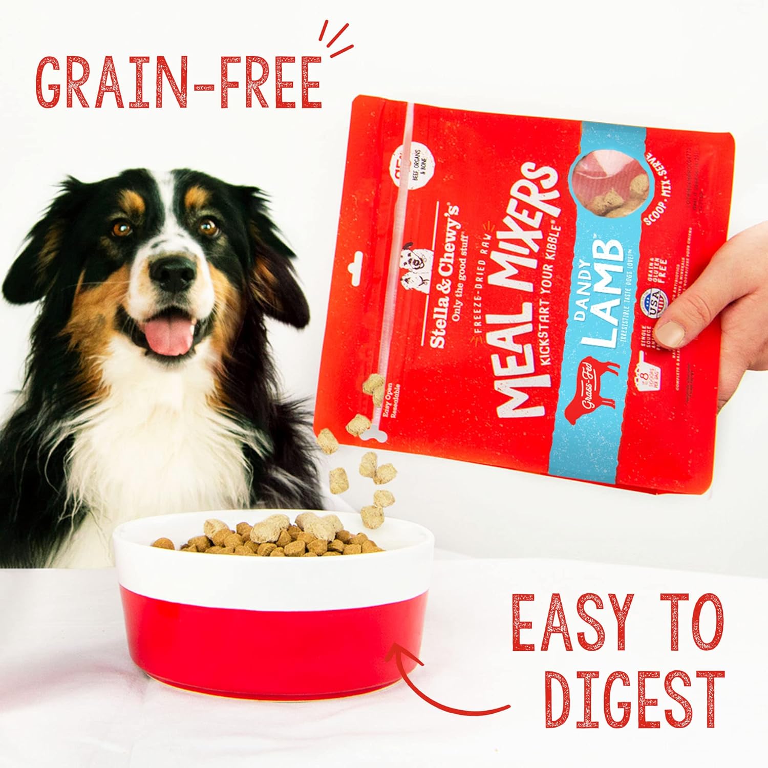 Stella & Chewy’s Mezclador de comida de cordero Dandy crudo liofilizado  Decoración de comida para perros para razas pequeñas y grandes  Sin granos,