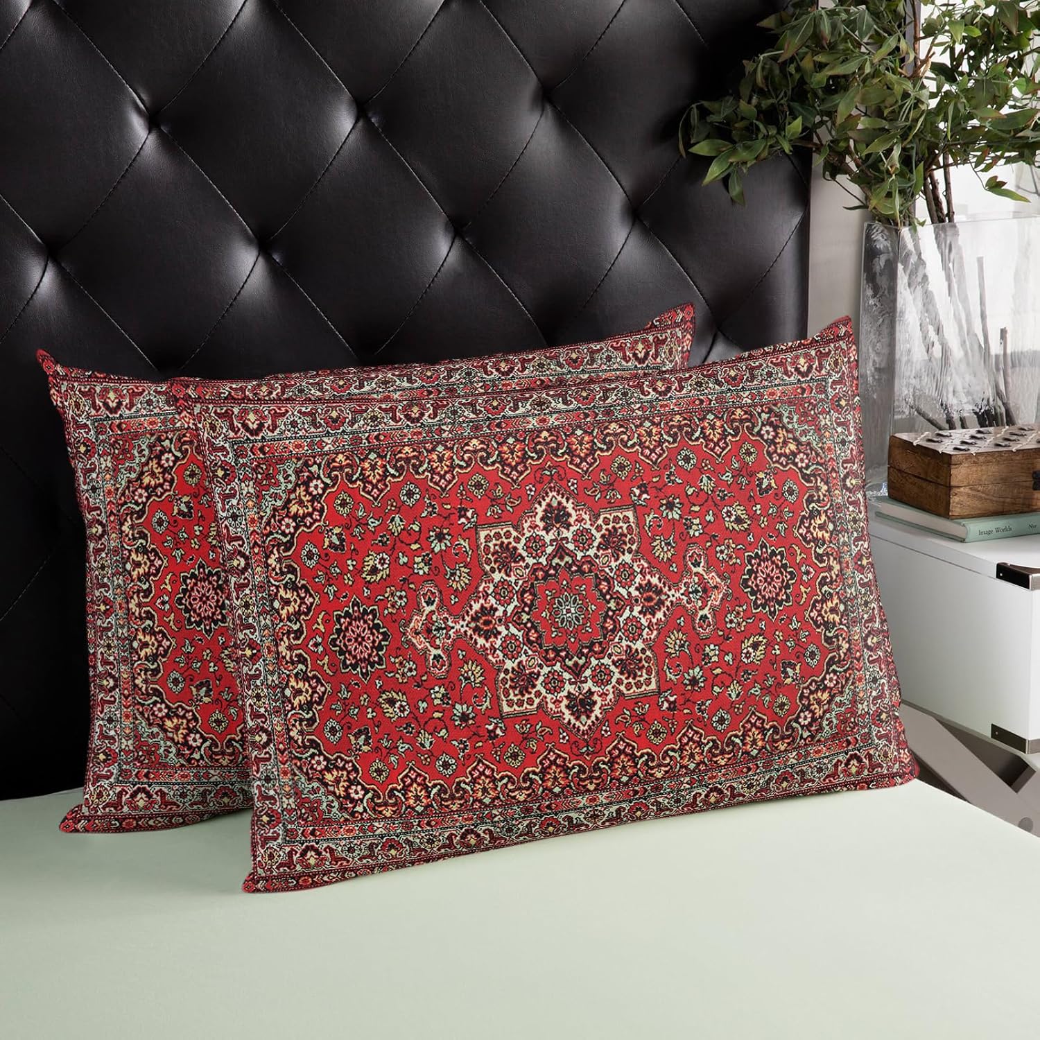 Fundas de almohada decorativas bohemias rojas persas, fundas de cojín suaves y acogedoras para sofá, automóvil, dormitorio, rectangular, 16 x 24
