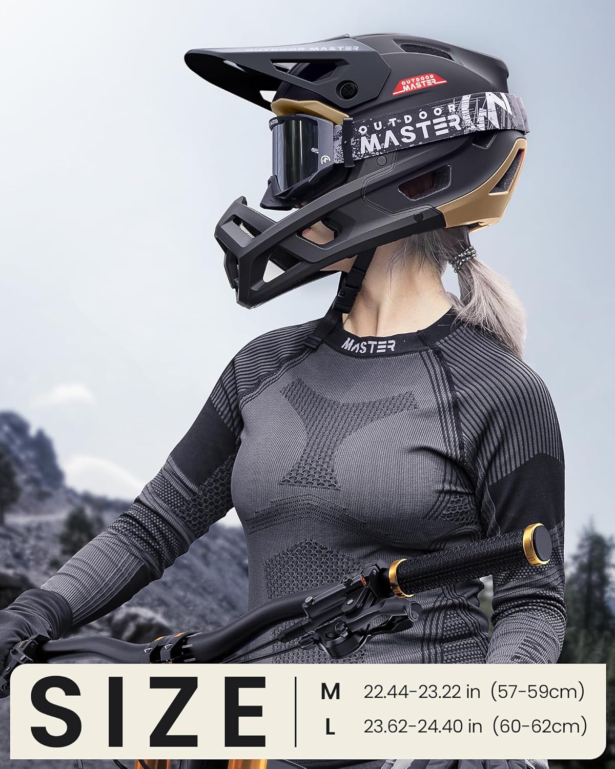 OutdoorMaster Casco de bicicleta de montaña de cara completa para hombres y mujeres, dos almohadillas extraíbles para bicicleta de montaña, casco de