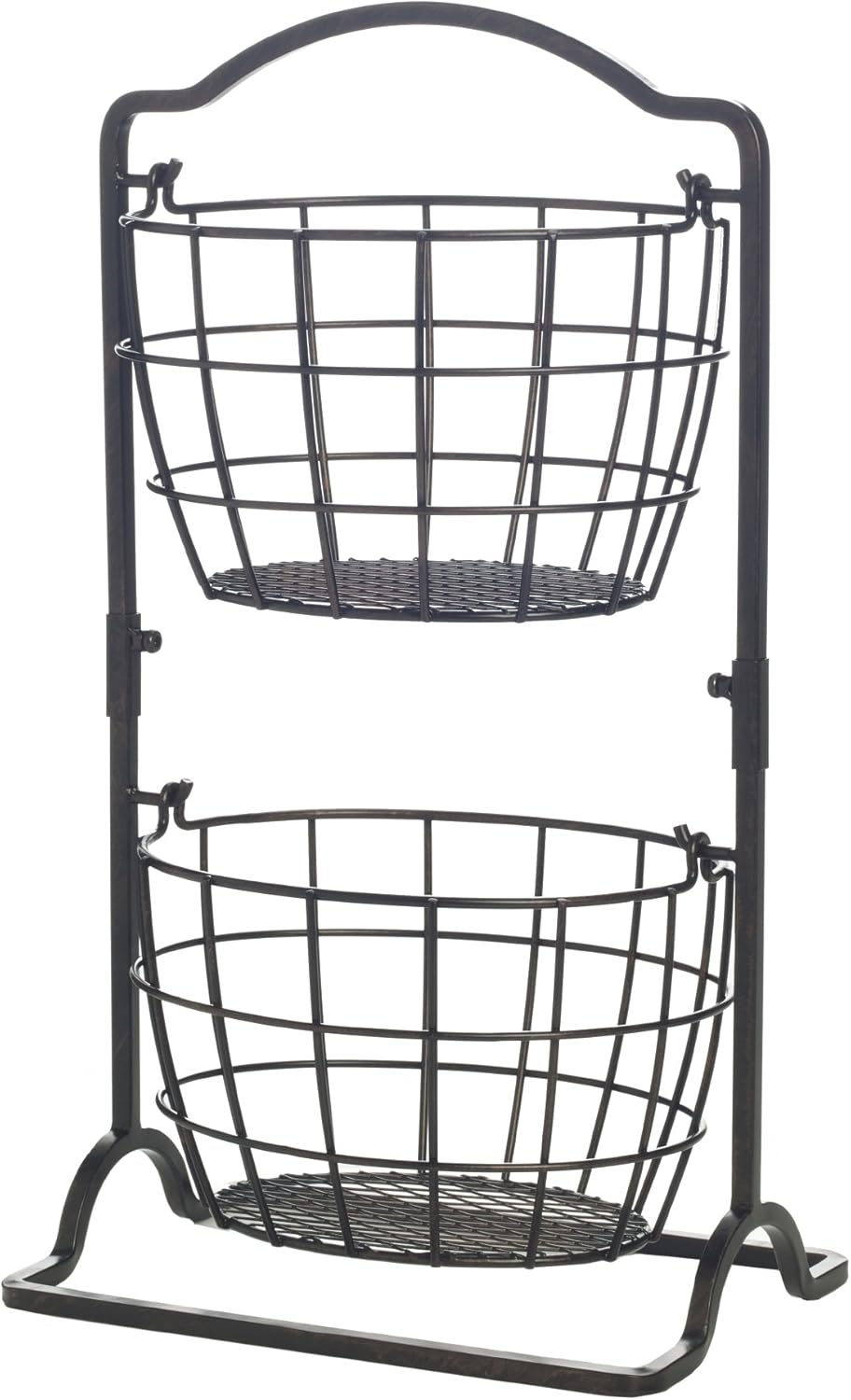 Gourmet Basics by Mikasa Harbor – Cesta de almacenamiento de frutas de metal de 2 niveles, color negro antiguo