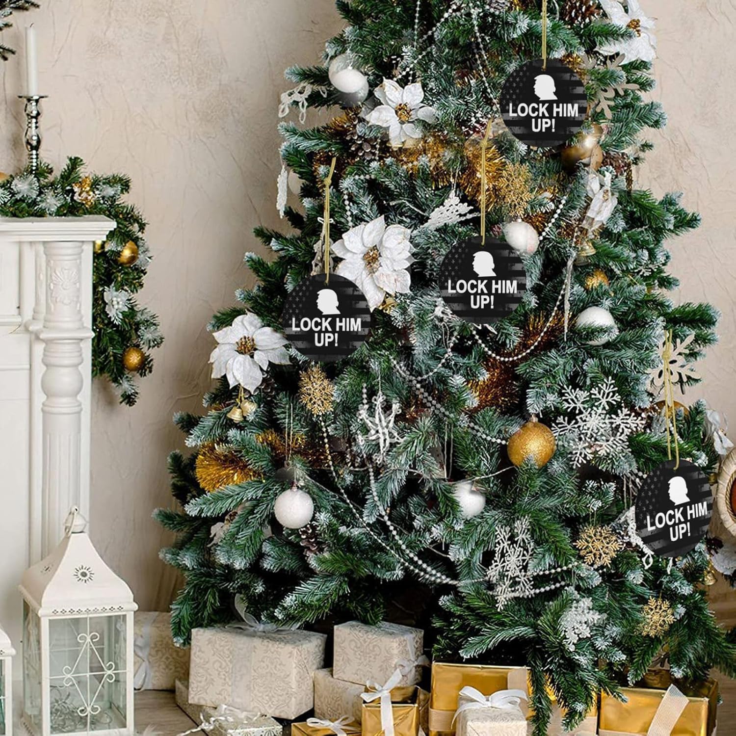 Lock Him Up Anti Donald Trump Adornos de cerámica Decoración colgante personalizado Adorno colgante de Navidad para decoración del hogar