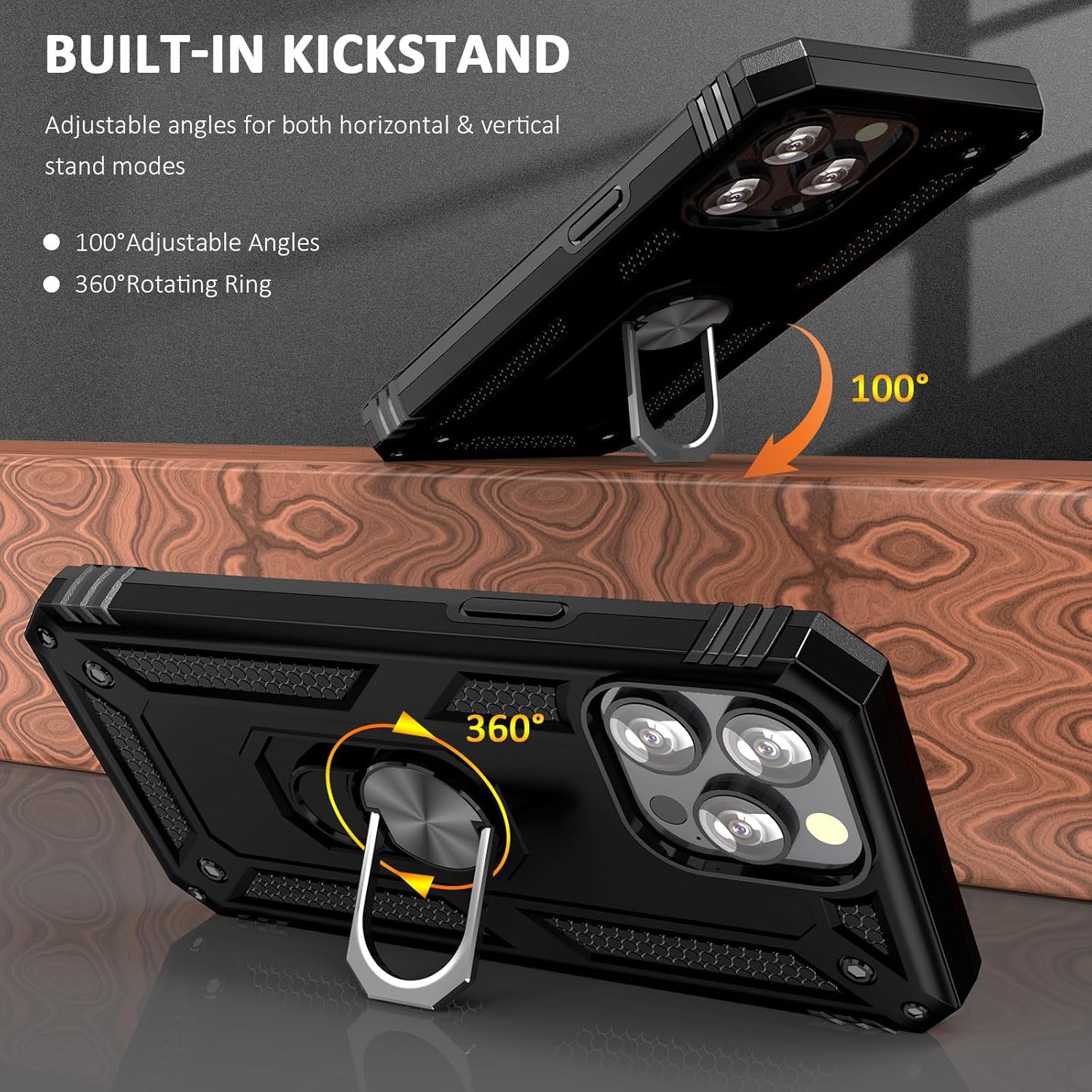 ADDIT Funda para iPhone 13 Pro Max, funda protectora de grado militar para iPhone 13 Pro Max con anillo de soporte de coche para iPhone 13 Pro Max