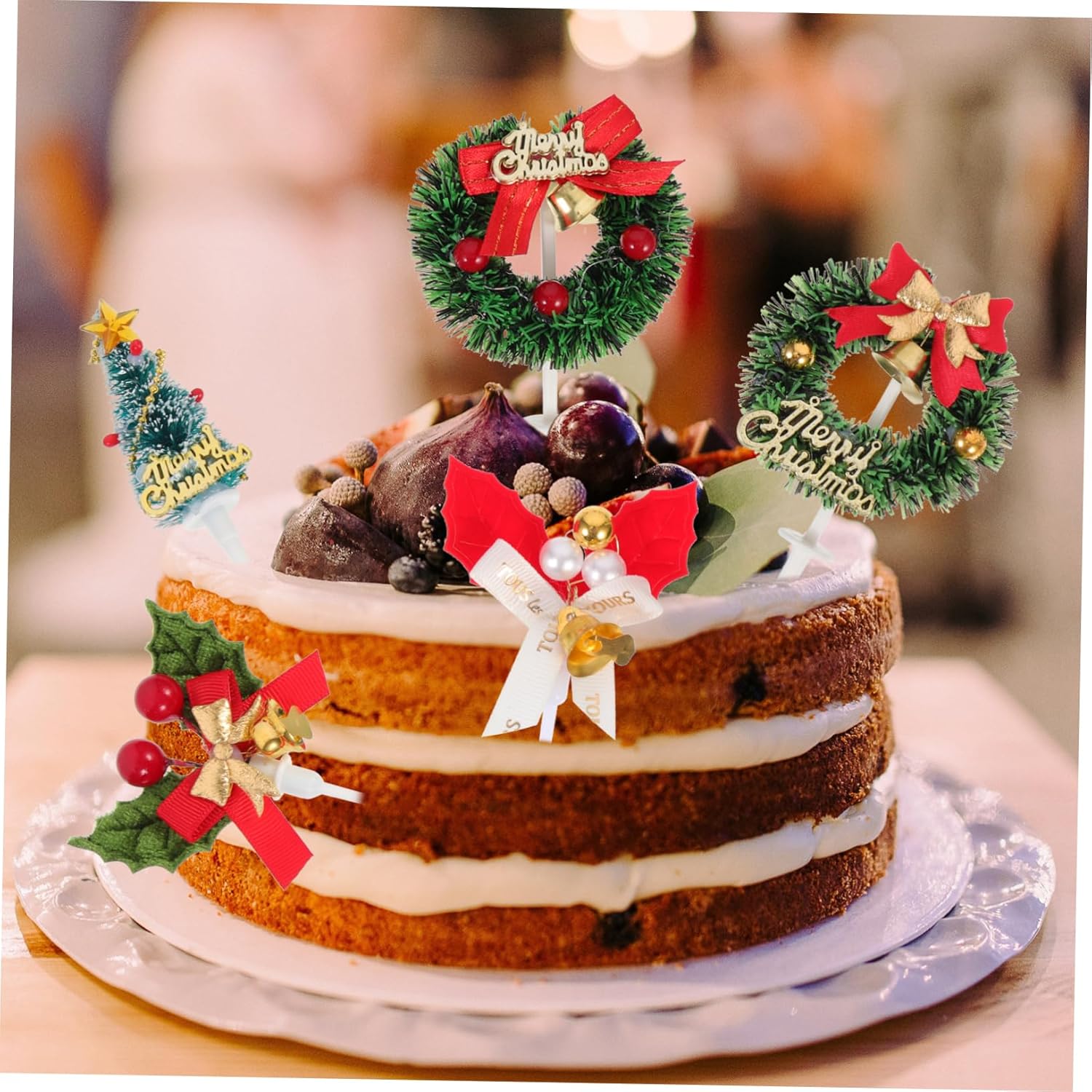 12pcs Christmas Cake Topper Bakery Picks Wreath Cupcake Toppers Cake Pick Topper Cocktail Pick Cocktail Toppers Christmas Cupcake Decorations