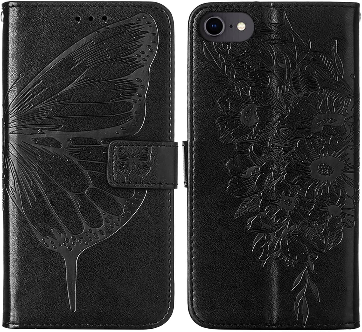 Funda compatible con iPhone SE 2022, iPhone 78, iPhone SE 2020, funda 66S, función atril, correa de muñeca, ranuras para tarjetero, funda protectora