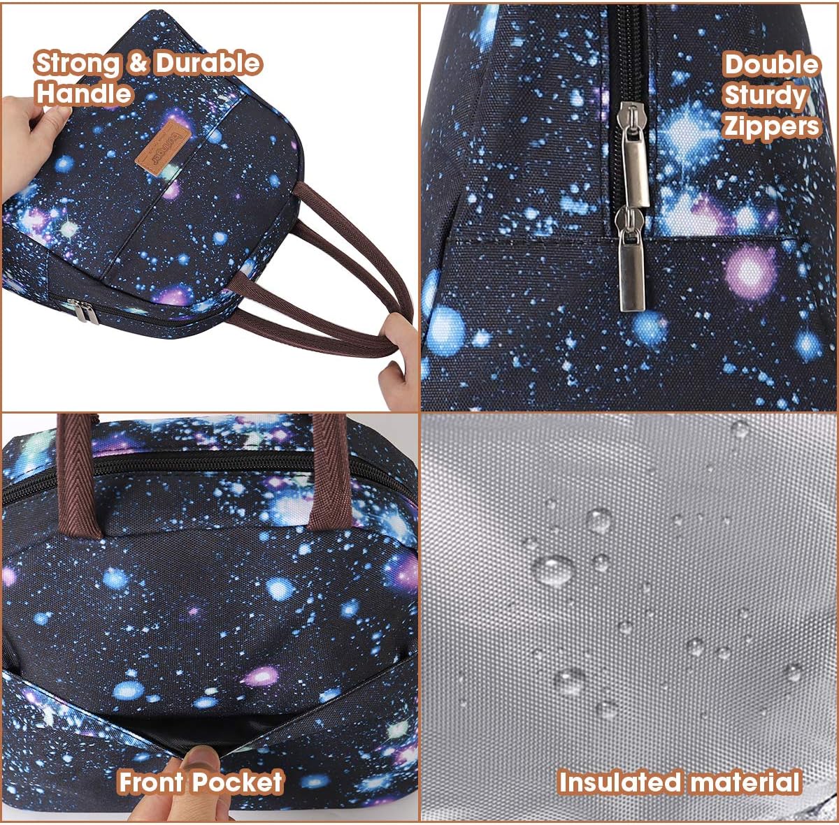 Buringer – Bolsa de almuerzo reutilizable aislado con bolsillo frontal con cierre de cremallera para mujer, hombre, trabajo, picnic o viaje