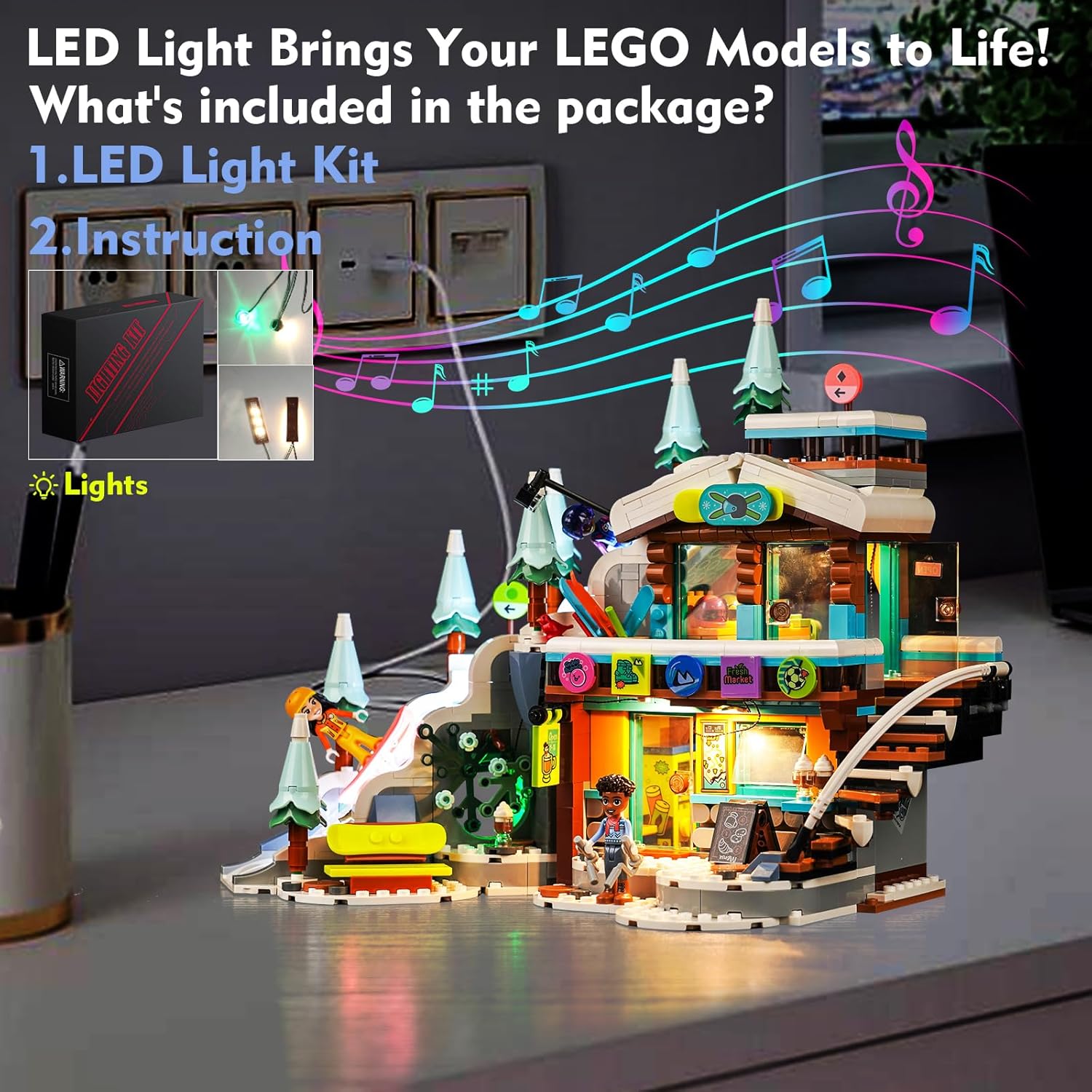 Kit de luces LED para Lego Holiday Ski Slope y Café 41756, versión musical, juego de iluminación creativa, accesorios compatibles con Lego 41756