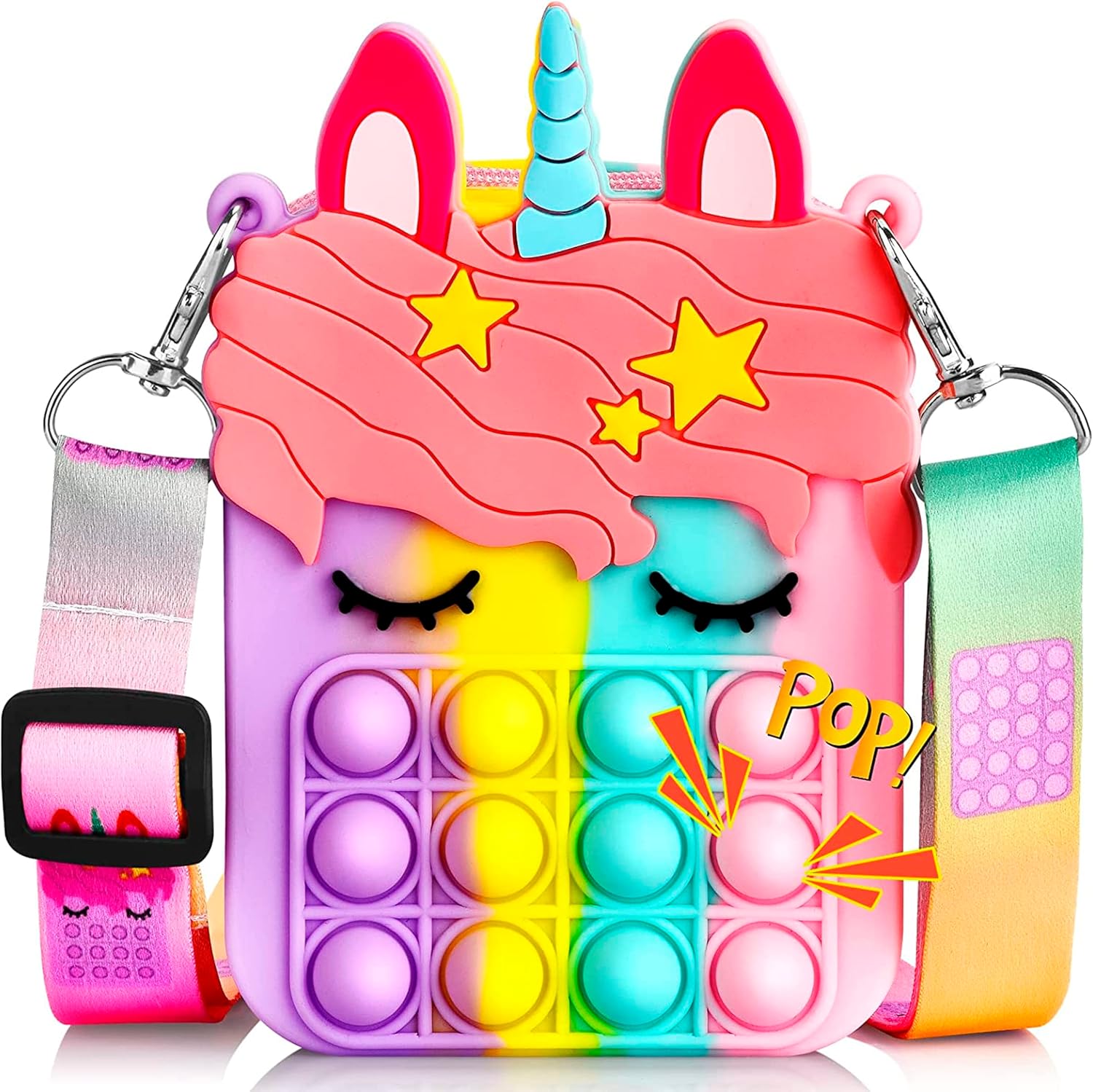 Bolso pequeño para reventar, bolso de unicornio para niñas y mujeres, bolsa de reventar burbujas con juguete de unicornio para reventar, bolsa de