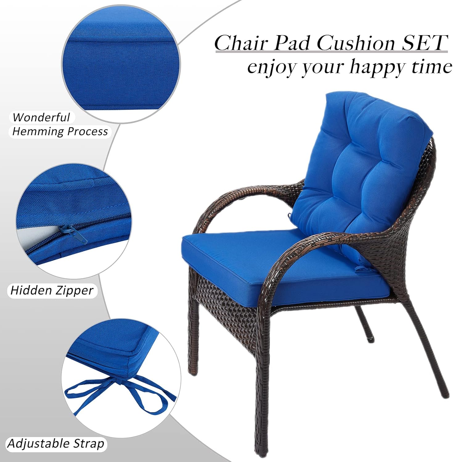 JMGBird Juego de cojín para asiento y respaldo para silla de exterior, juego de cojines de asiento profundo de 22 x 22 pulgadas, cojín de exterior