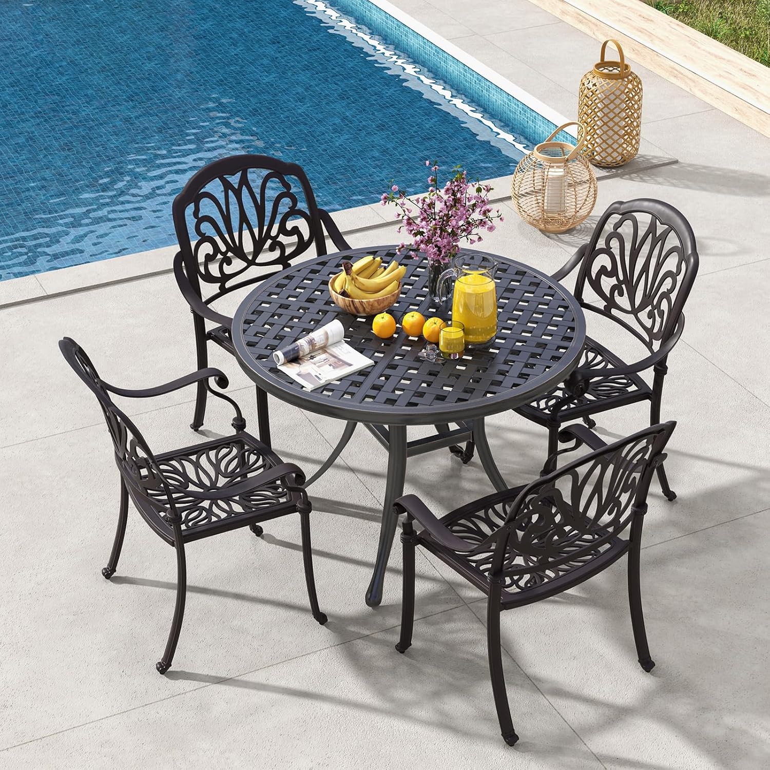 Tangkula Juego de 2 sillas de comedor de aluminio fundido para patio, sillas de comedor apilables al aire libre con reposabrazos, sillas de bistró