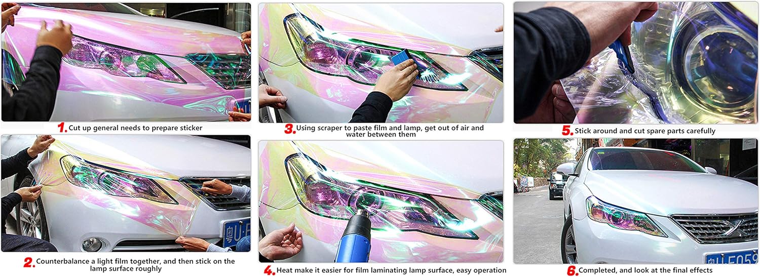 LZLRUN Rollo de vinilo para faros traseros extra anchos de 16 x 60 pulgadas, rollo de película autoadhesiva para luz antiniebla (camaleón
