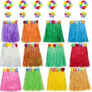 Garma La falda de hierba para niños a granel incluye 12 faldas hawaianas de Luau Hula + 12 diademas + 24 pulseras para fiestas temáticas hawaianas, Garma La falda de hierba para niños a granel incluye 12 faldas hawaianas de Luau Hula + 12 diademas + 24 pulseras para fiestas temáticas hawaianas,