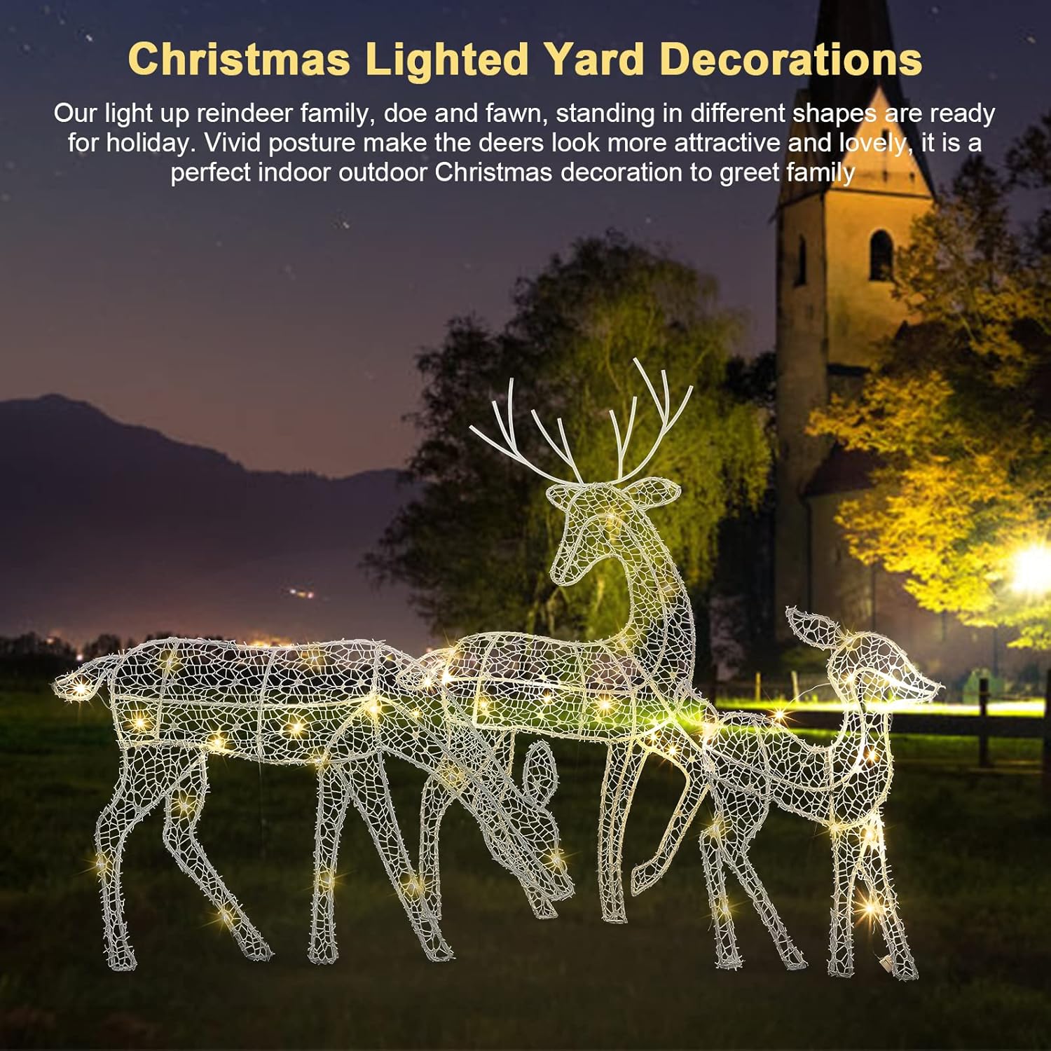 Juego de 3 piezas de renos de Navidad iluminados con ciervos de Navidad, decoración de patio de renos de Navidad, conjunto familiar de ciervos de