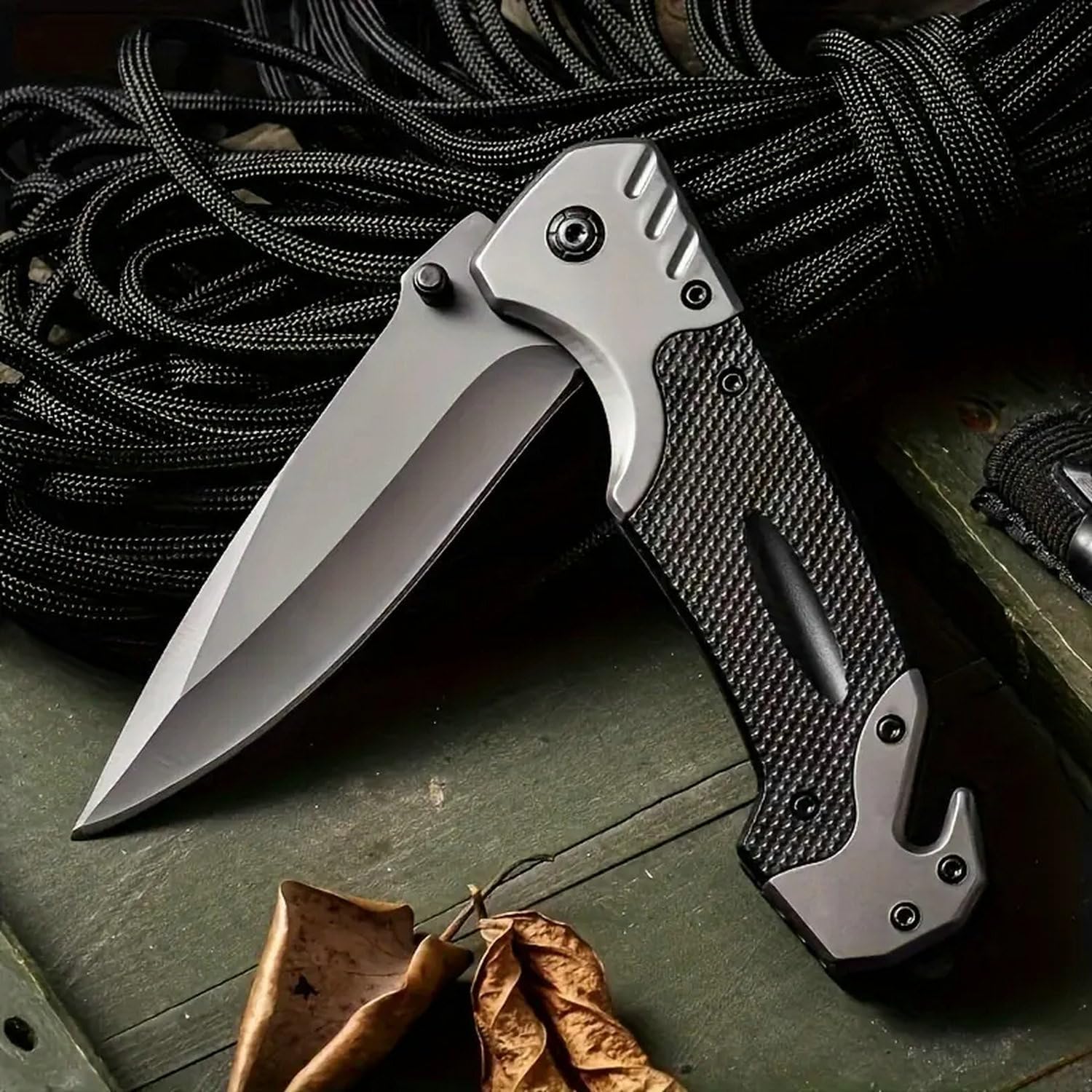 Yerdchts Cuchillo plegable SS de 8.58 pulgadas con hoja afilada de 3.74 pulgadas, cuchillo plegable para tácticas de autodefensa al aire libre,