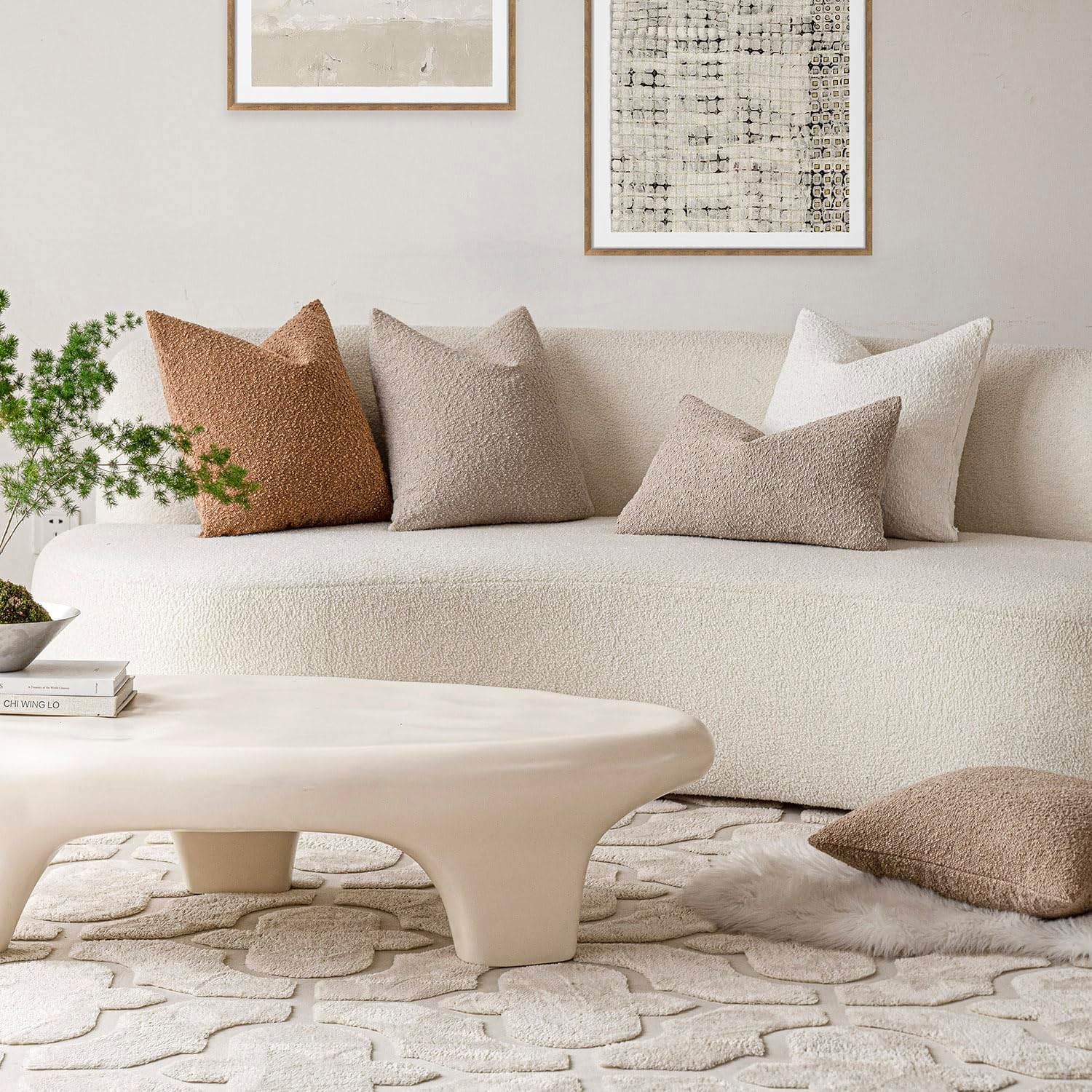 Foindtower Paquete de 2, 20 x 20 pulgadas, fundas de almohada decorativas con textura de boucle, fundas de almohada sólidas, acogedoras y suaves