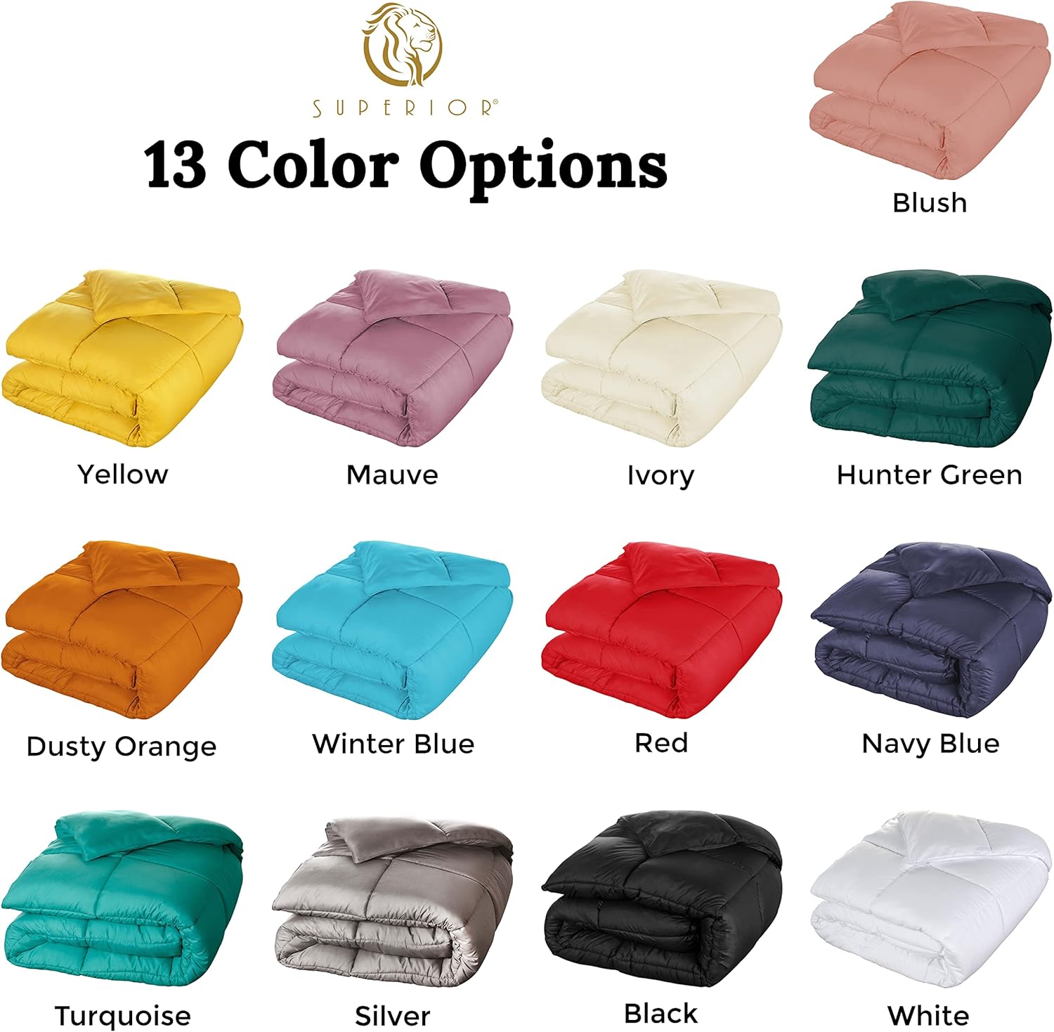 SUPERIOR Edredón sólido de microfibra cepillada, ropa de cama alternativa al plumón, reversible, peso medio, esponjoso, decorativo, relleno de