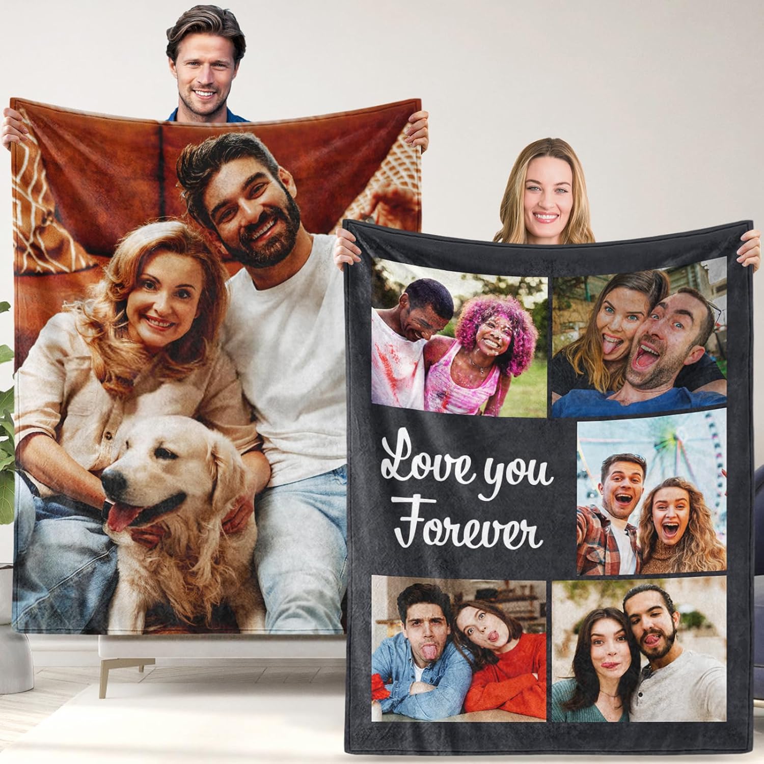 MeMoShe Regalos para parejas, manta personalizada de doble cara con fotos, regalos de cumpleaños para novio, novia, manta personalizada de franela